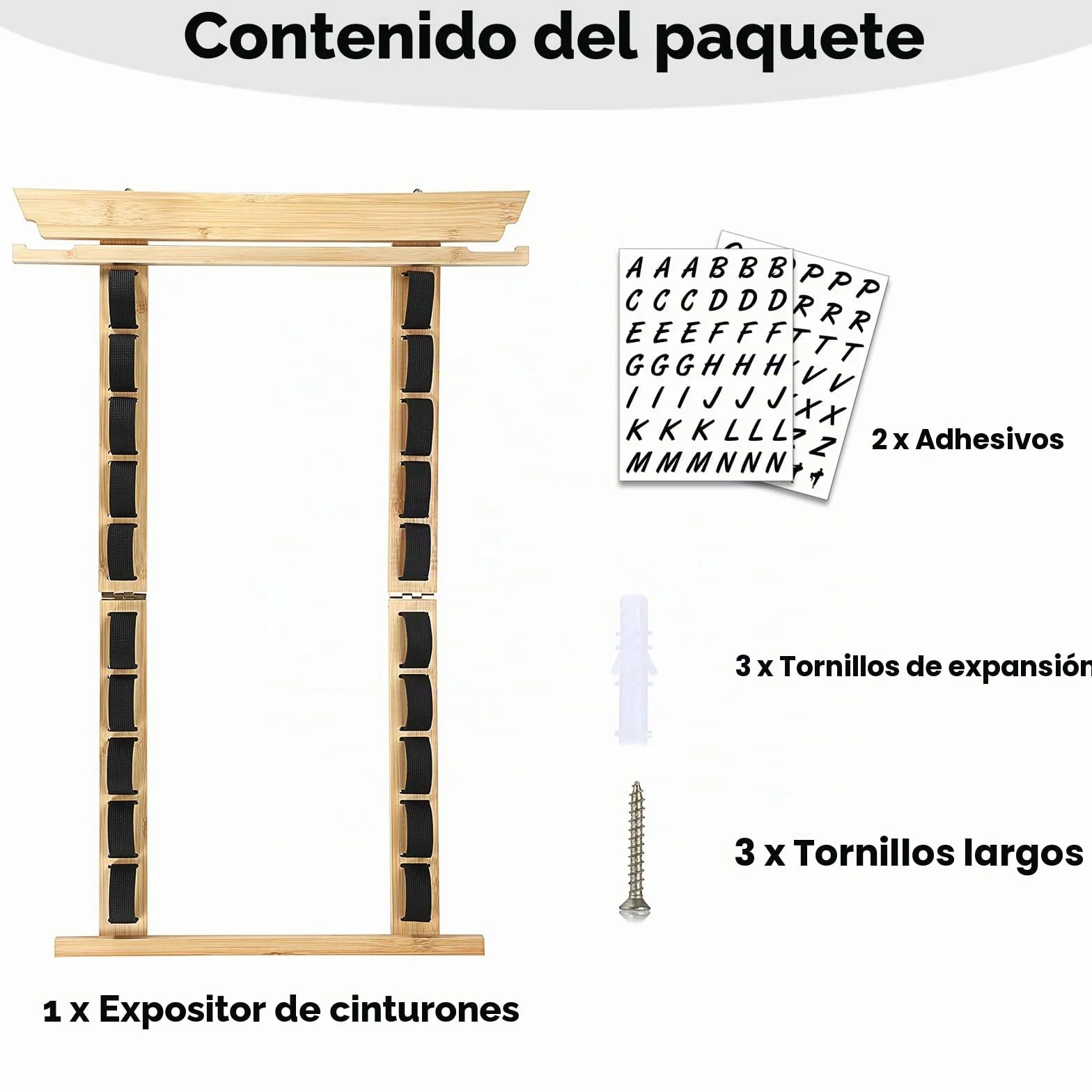 Soporte de Bambú para Cinturones de Artes Marciales, Organizador de Pared para Karate Taekwondo