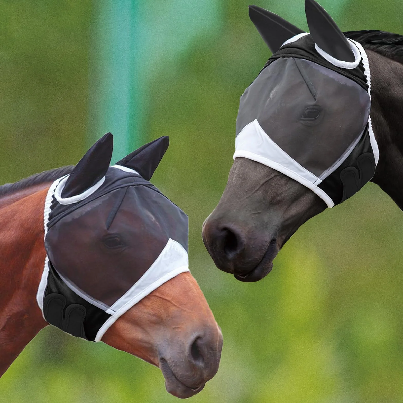 Máscara Anti Moscas para Caballo，Elasticidad Máscara Anti-Moscas Protección con Orejas，Excelente Comodidad con Protección UV，Adecuado para Caballos Afectados por Mosquitos