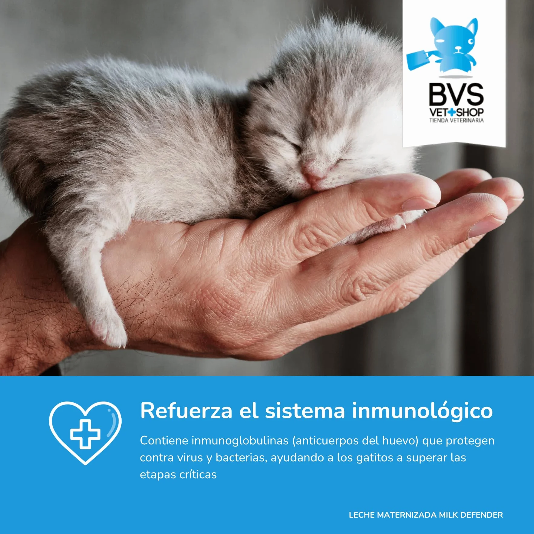 BVS Vet Shop | Leche Maternizada para Gatos Milk Defender | Alimento Completo de Lactancia para el Cuidado Integral de Gatos Cachorros | 1 unid. x 140 gr