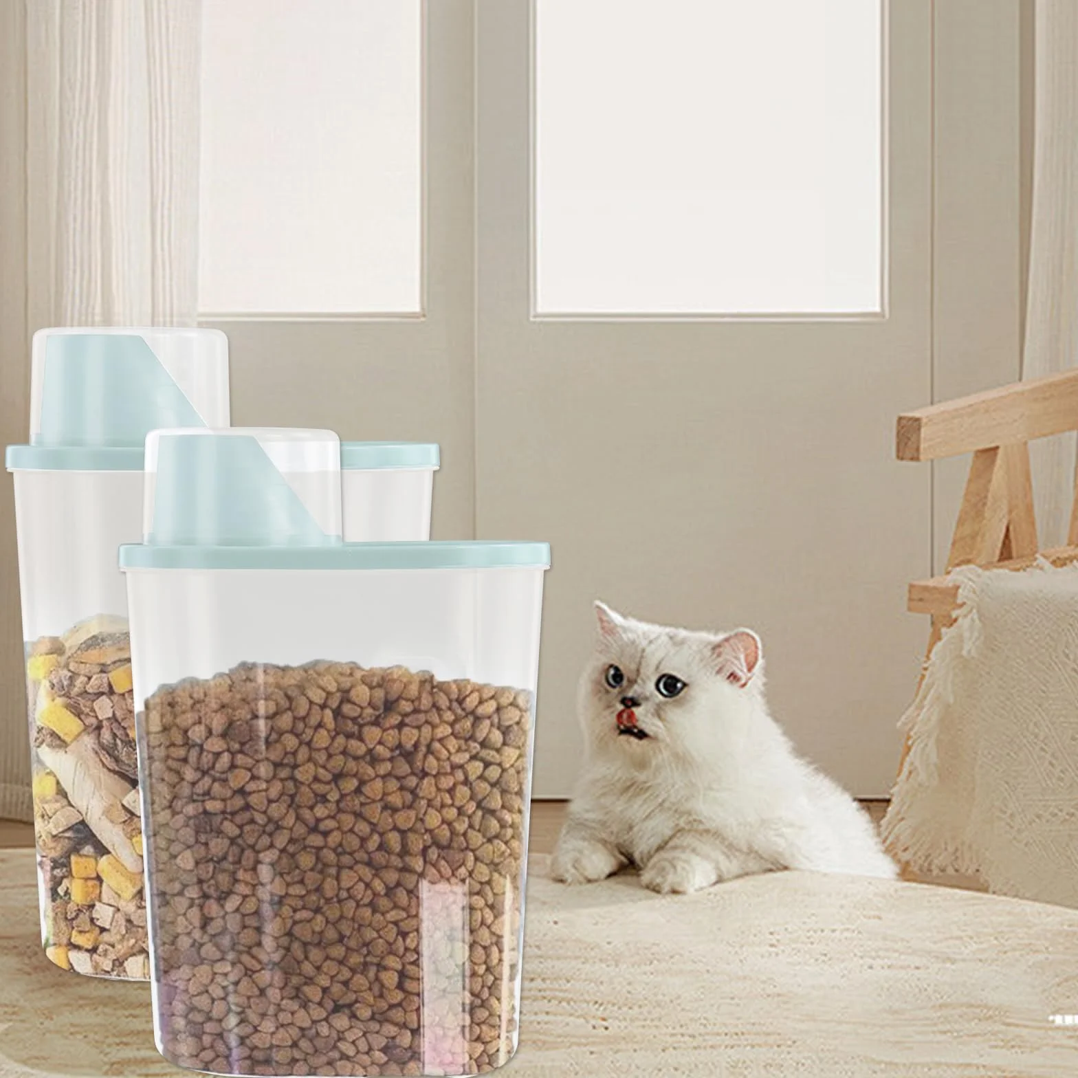 Dokeno 2PCS Contenedor Pienso 2,5 L, Contenedor Comida Perro con Vaso Medidor, Recipientes Herméticos para Comida para Perros, Envase de Plástico, para Cereales, Arroz, Perros, Gatos (26 * 15 * 8cm)