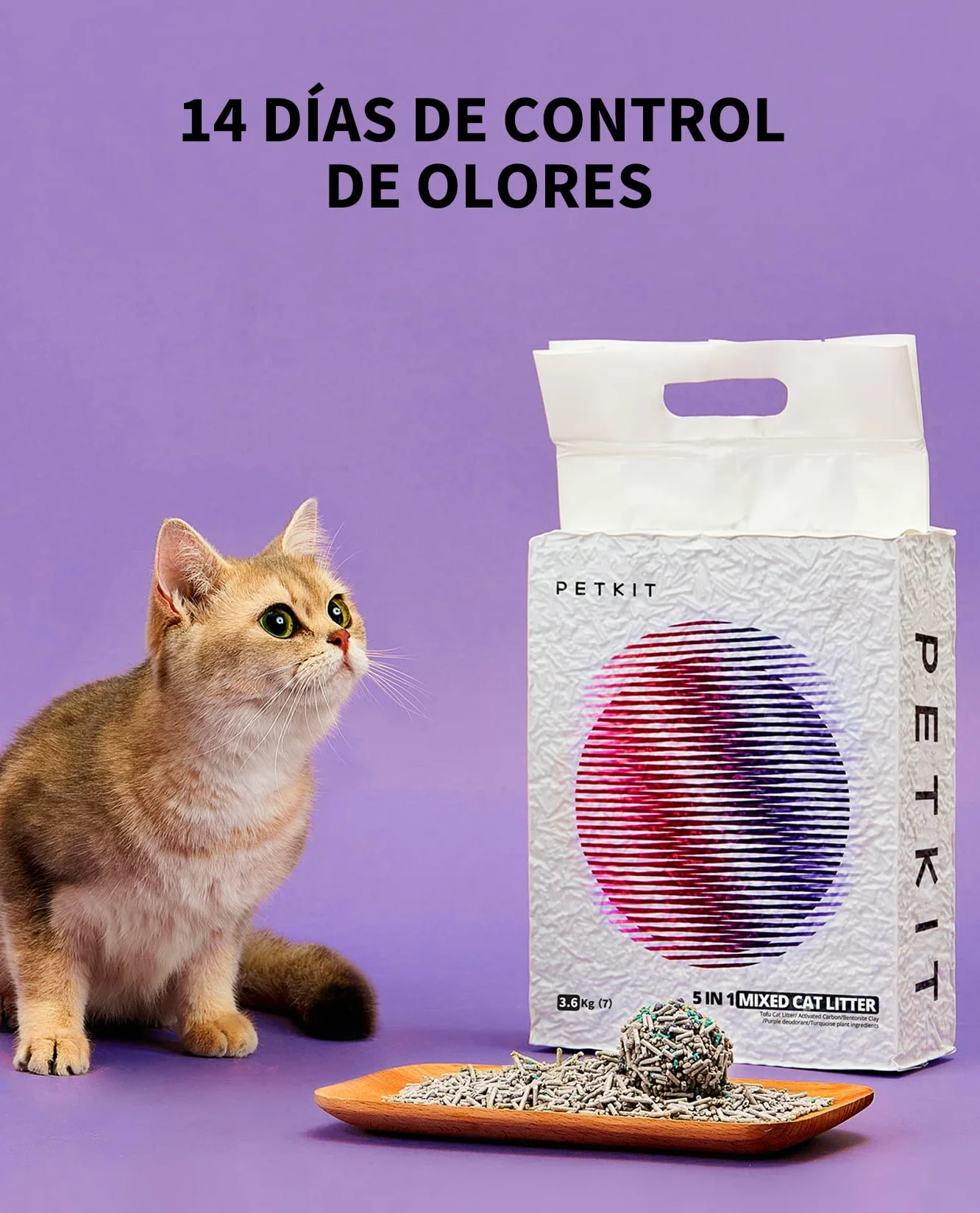 PETKIT Arena Mixta para Gatos 5 en 1, Enjuagable, Sin Olores, con Carbón Activado, Ultra Absorbente y de Secado Rápido(Cuatro Bolsas)