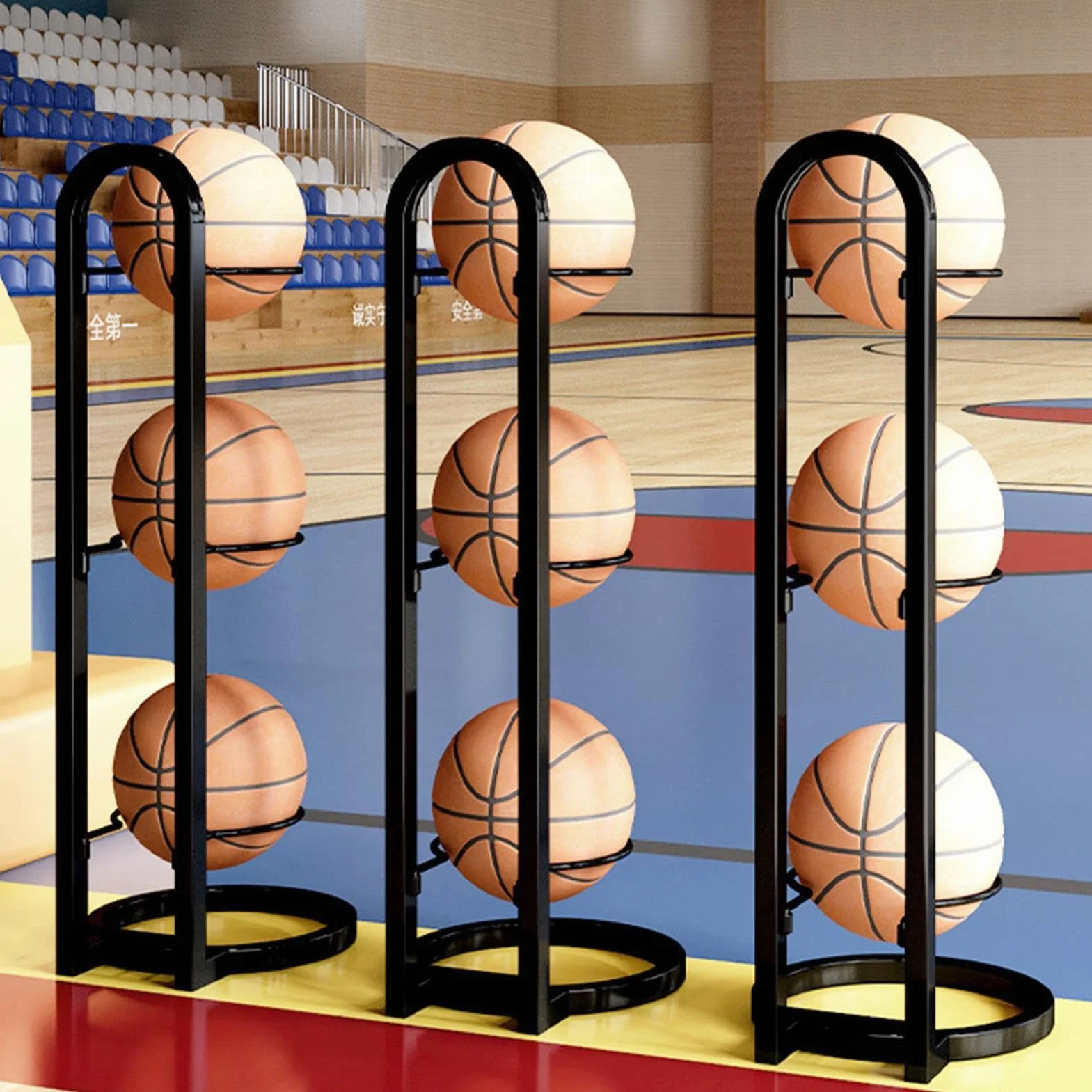 Estante de Bolas de 3 Niveles - Soporte Balon Futbol, Almacenamiento Vertical De Pelotas Portátil para Baloncesto, Fútbol y Voleibol