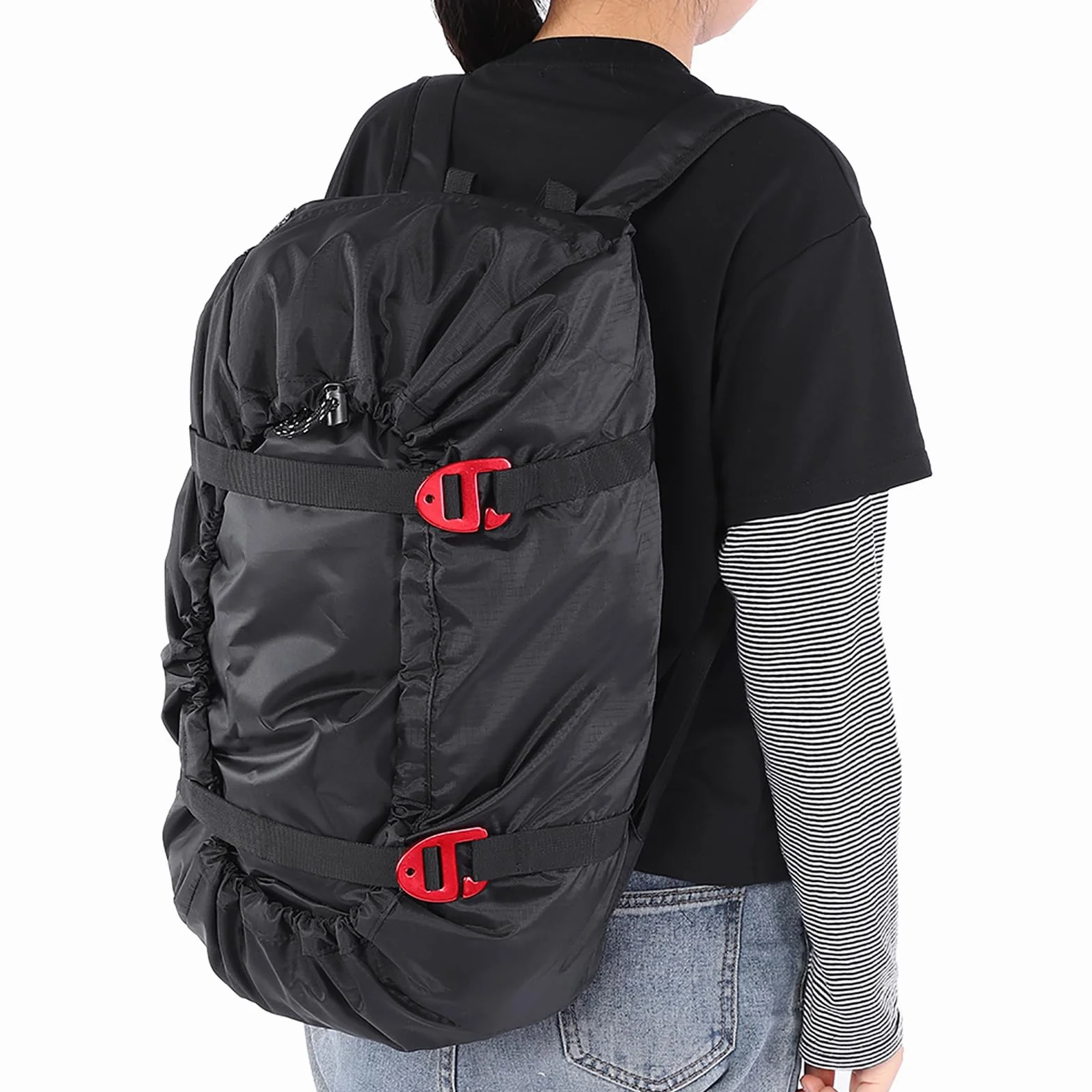Bolsa de Escalada Oxford 210D Impermeable Plegable Mochila de Cuerda para Escalada en Roca (Negro)