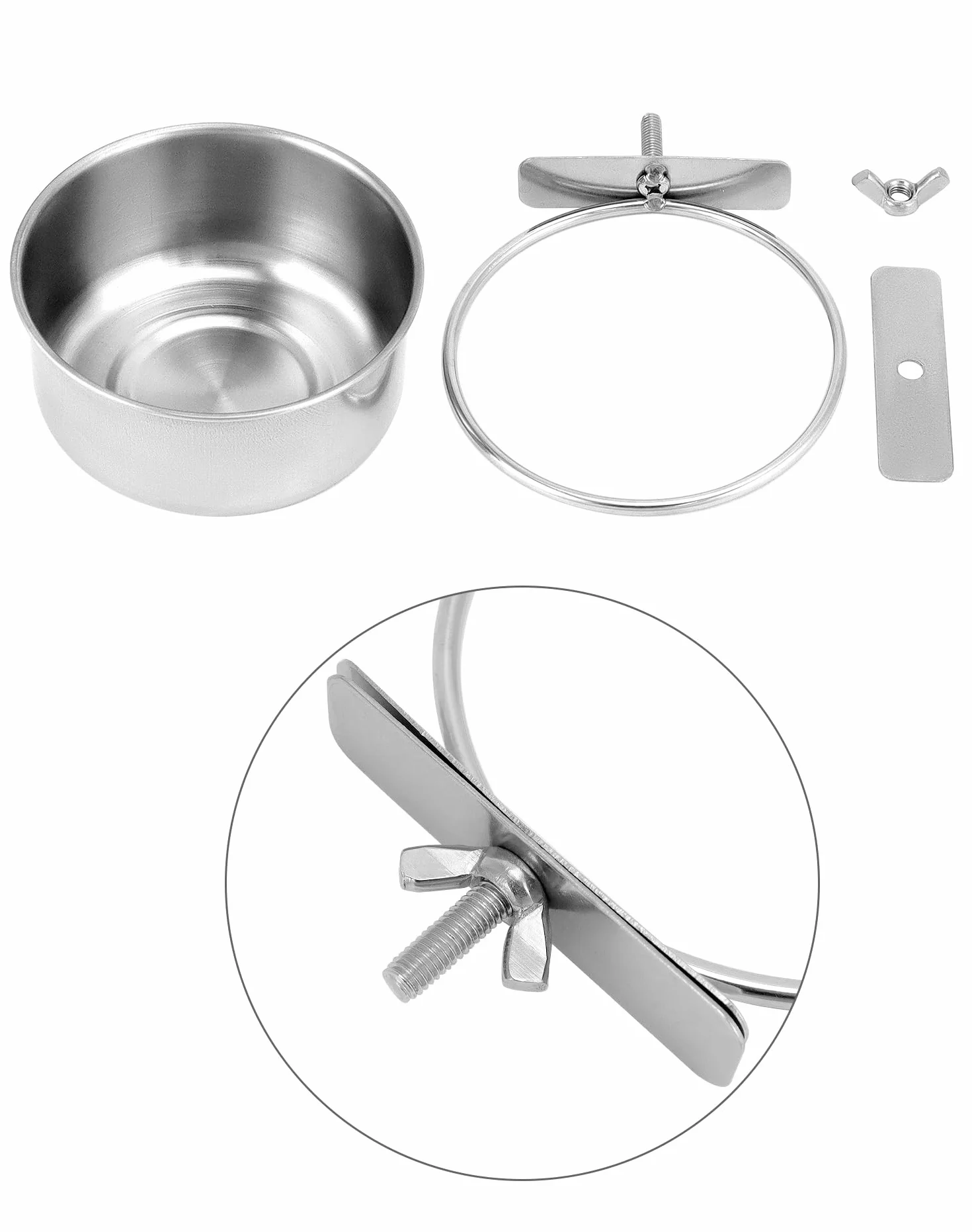 QWORK® Juego de 2 Cuencos Pájaros Jaula, Comedero Pajaros de Acero Inoxidable, Accesorios para Loros y Mascotas Pequeñas (10X4,5 cm)