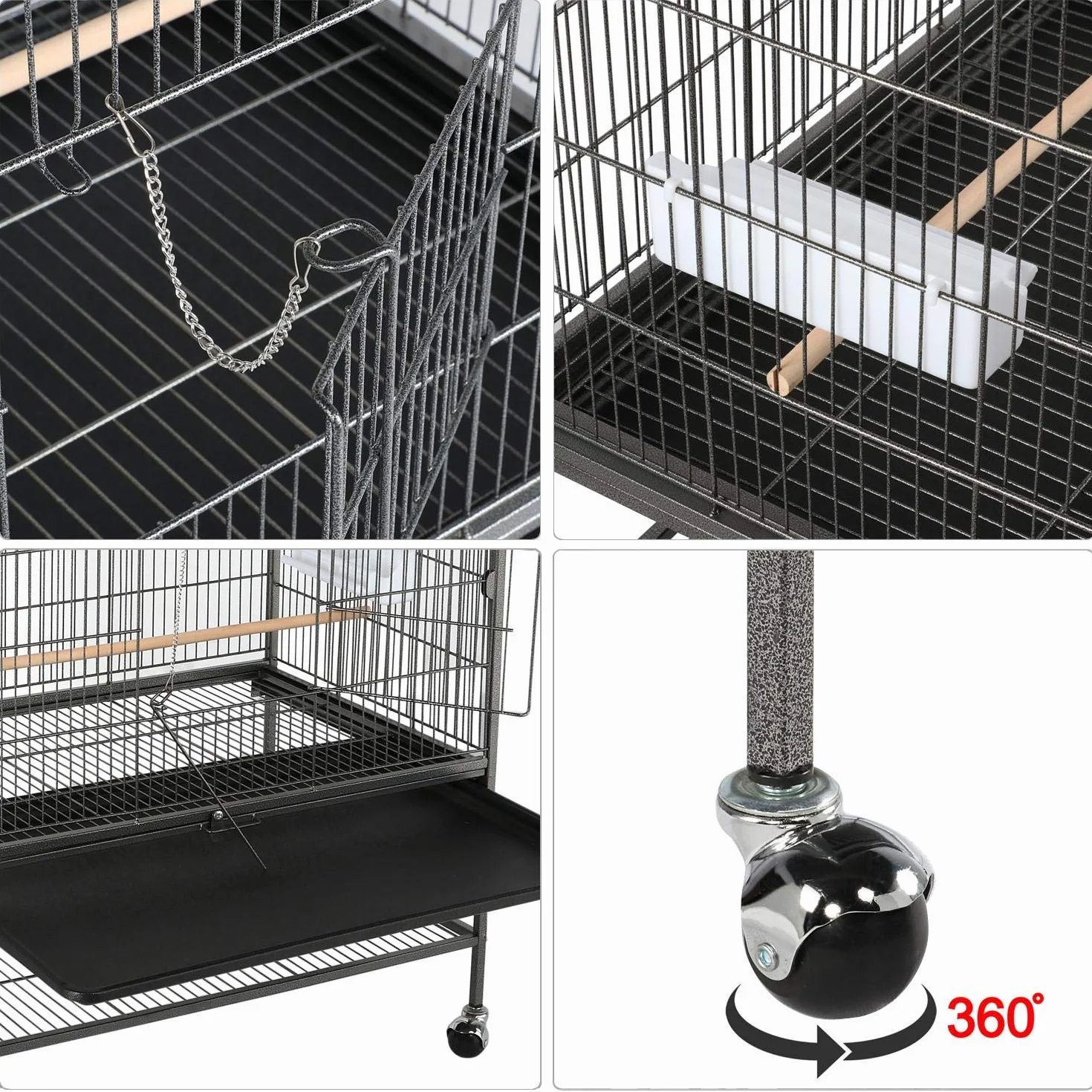 Yaheetech Jaula Grande para Pájaros, Mascota con Ruedas, Unisex, 52 cm x 79 cm x 132 cm, Hierro, Negro
