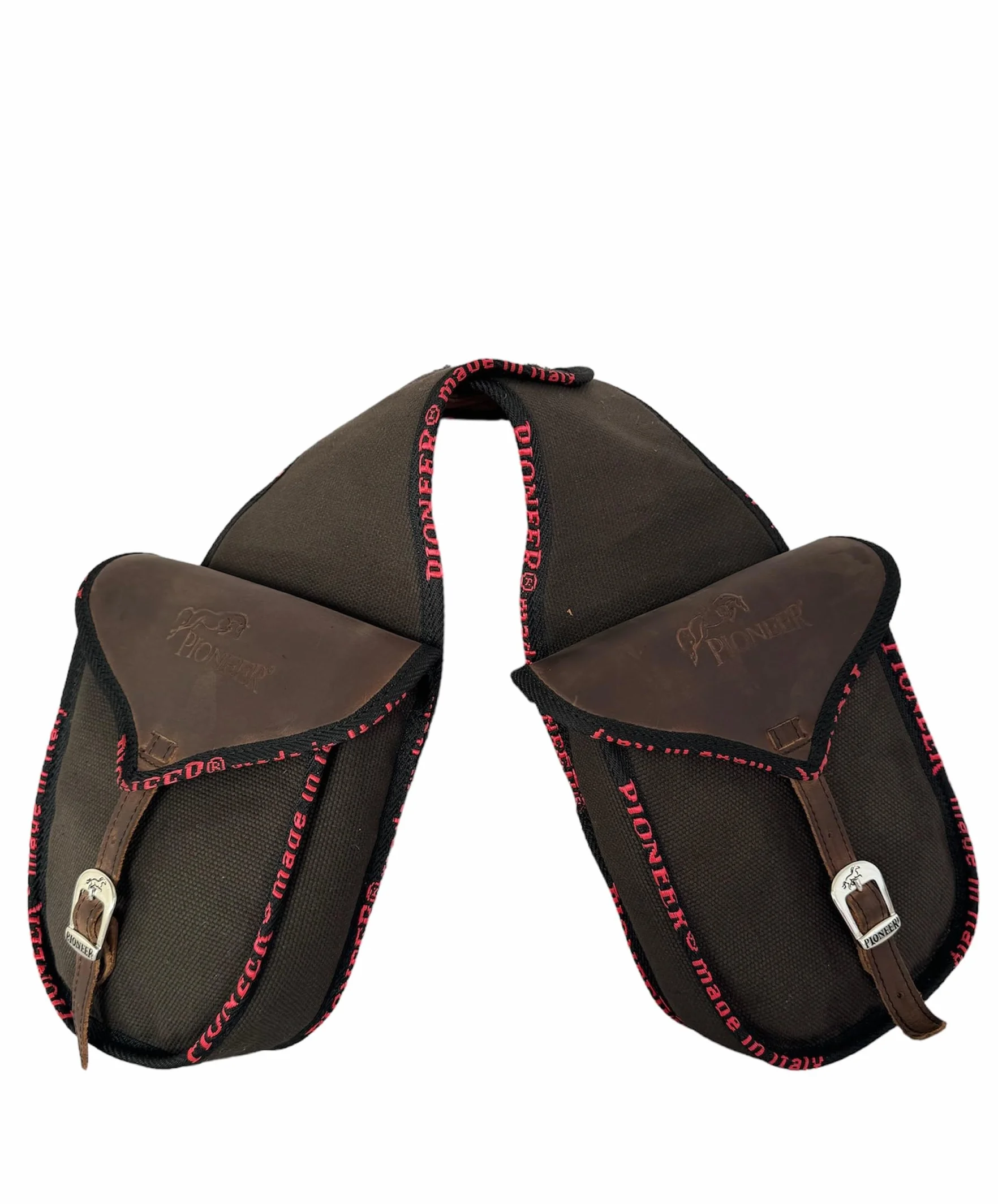 PIONEER Alforjas para Caballo de Piel - Diseño Frontal - Marrón