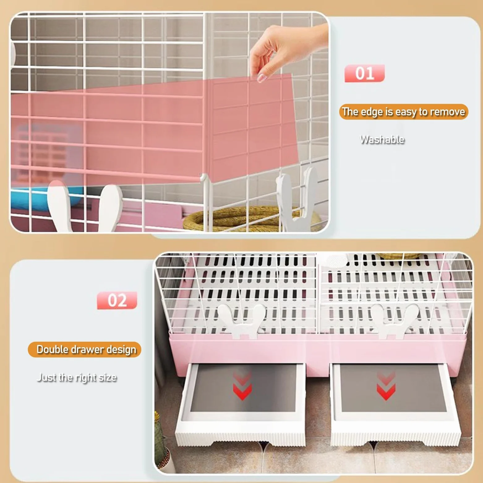 Conejera Doble, Conejera de Interior con Espacio de Almacenamiento - Conejera para Animales Pequeños con Dos Bandejas Deslizantes para Conejos, Chinchillas y Hurones(White)