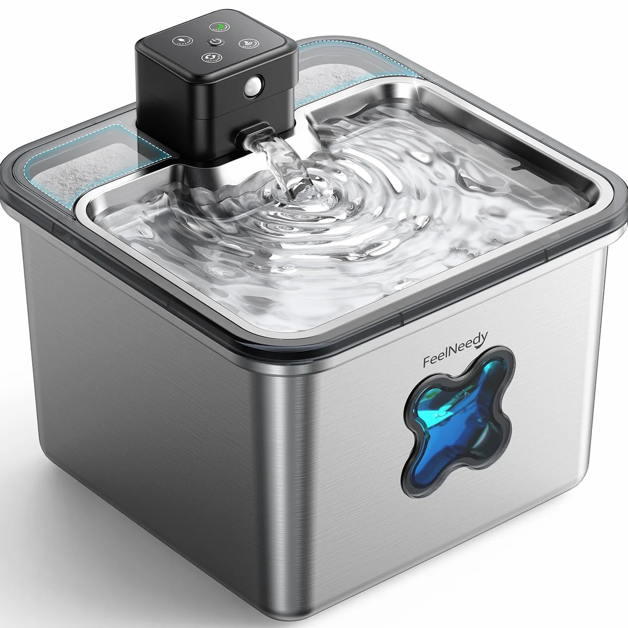 FEELNEEDY Fuente para Gatos sin Cable, 3.2L Bebedero Gatos en Acero Inoxidable con Sensor de Movimiento, Visualización del Filtro, Apta para Lavavajillas, 4000mAh Batería Recargable