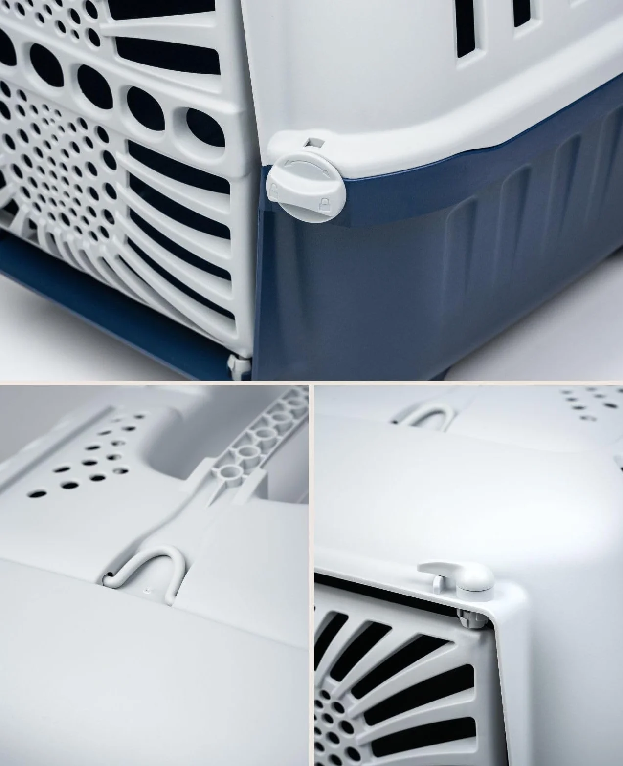 lionto Caja de Transporte de plástico Reciclado para Perros y Gatos, Caja de Transporte para Mascotas, 55x36x36 cm, Azul Oscuro