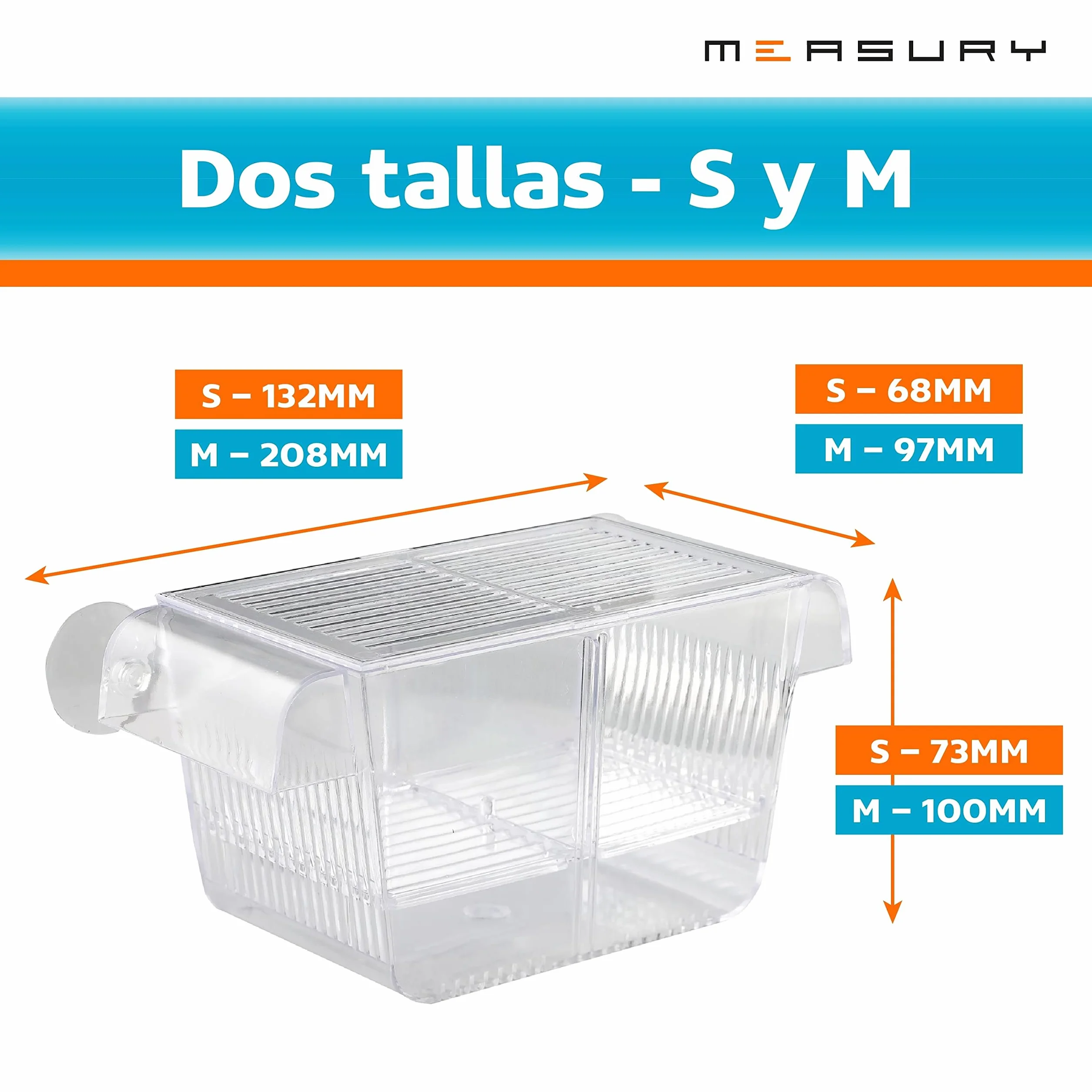 Measury Tanque de cría pequeño (S), bandeja de desove para acuario, piscina para bebés, cuarentena, piscina de cría – 132 x 64 x 73 mm