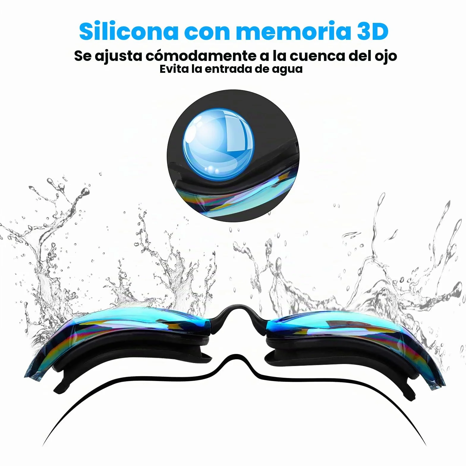 Gafas de Natación Unisex Adultos UV Protegido Espejo Gran Angular 180° Antivaho Buceo con Estuche