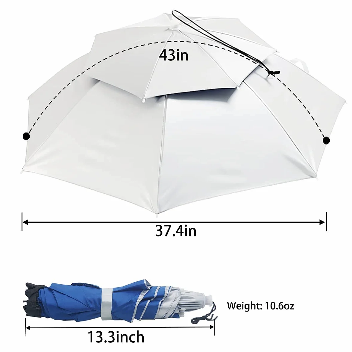 Gorro Paraguas de Cabeza 37 Pulgadas Plegable con Banda Elástica para Pesca Playa Camping