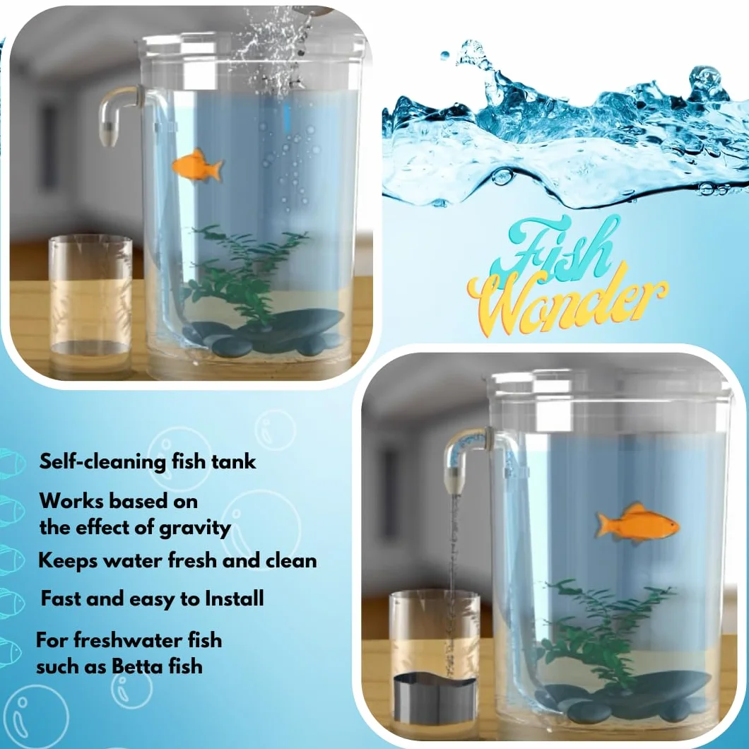 Fish Wonder Acuario Autolimpiador con Luz LED | Mini Acuario con Sistema de Limpieza Incorporado, Piedras y Plantas Decorativas | Agua Clara Siempre | Fácil Mantenimiento – Ideal para Niños y Hogar