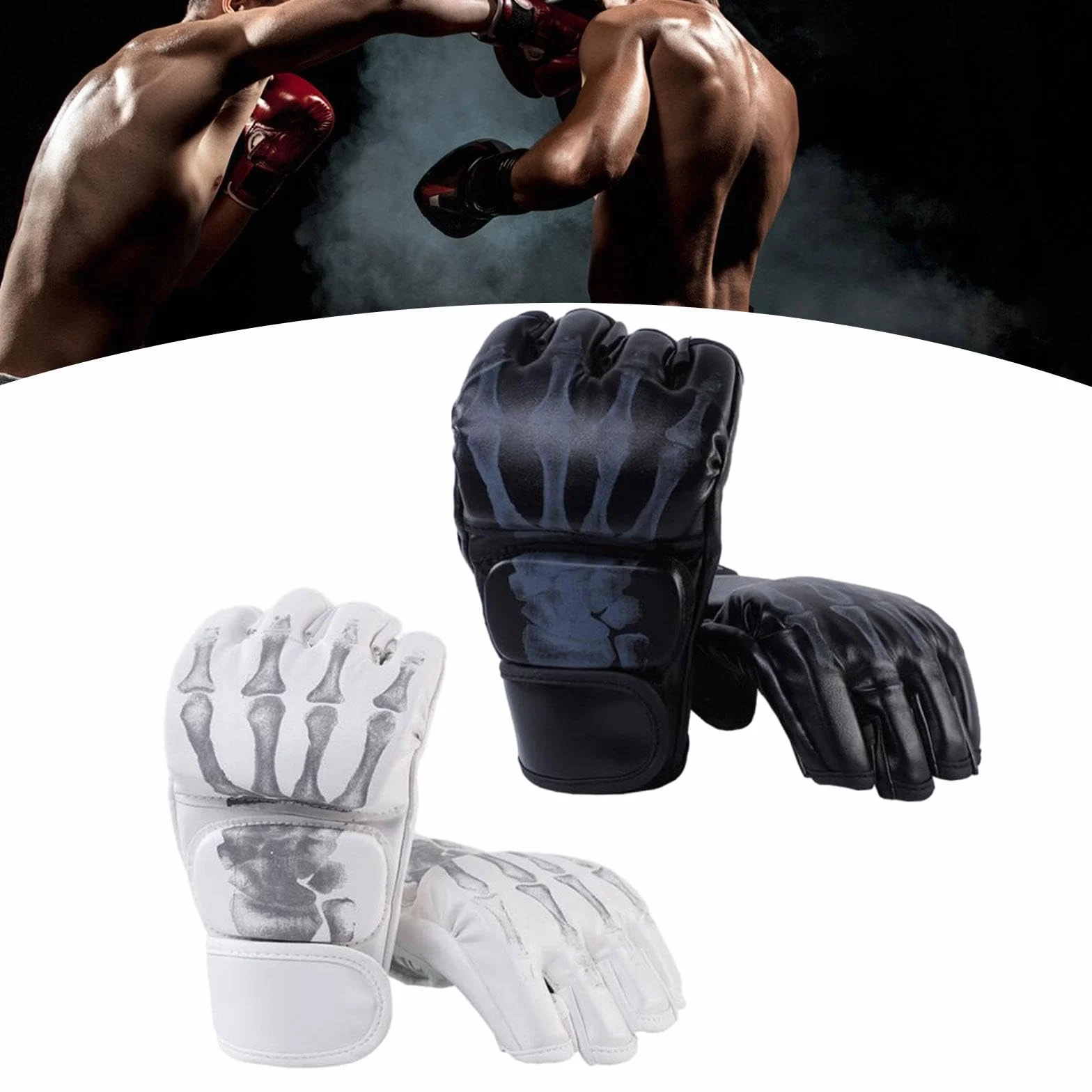 Guantes MMA Kickboxing Medio a Prueba de Golpes con Palma Abierta para Boxeo Lucha Artes Marciales 2 Pares