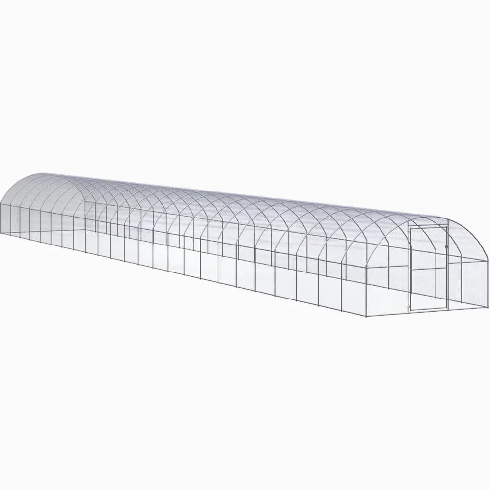 Gallinero exterior de 3 x 24 x 2 m, recinto para gallinas de acero galvanizado, gran recinto al aire libre para pollos, patos y animales pequeños, salida para gallinas con malla de