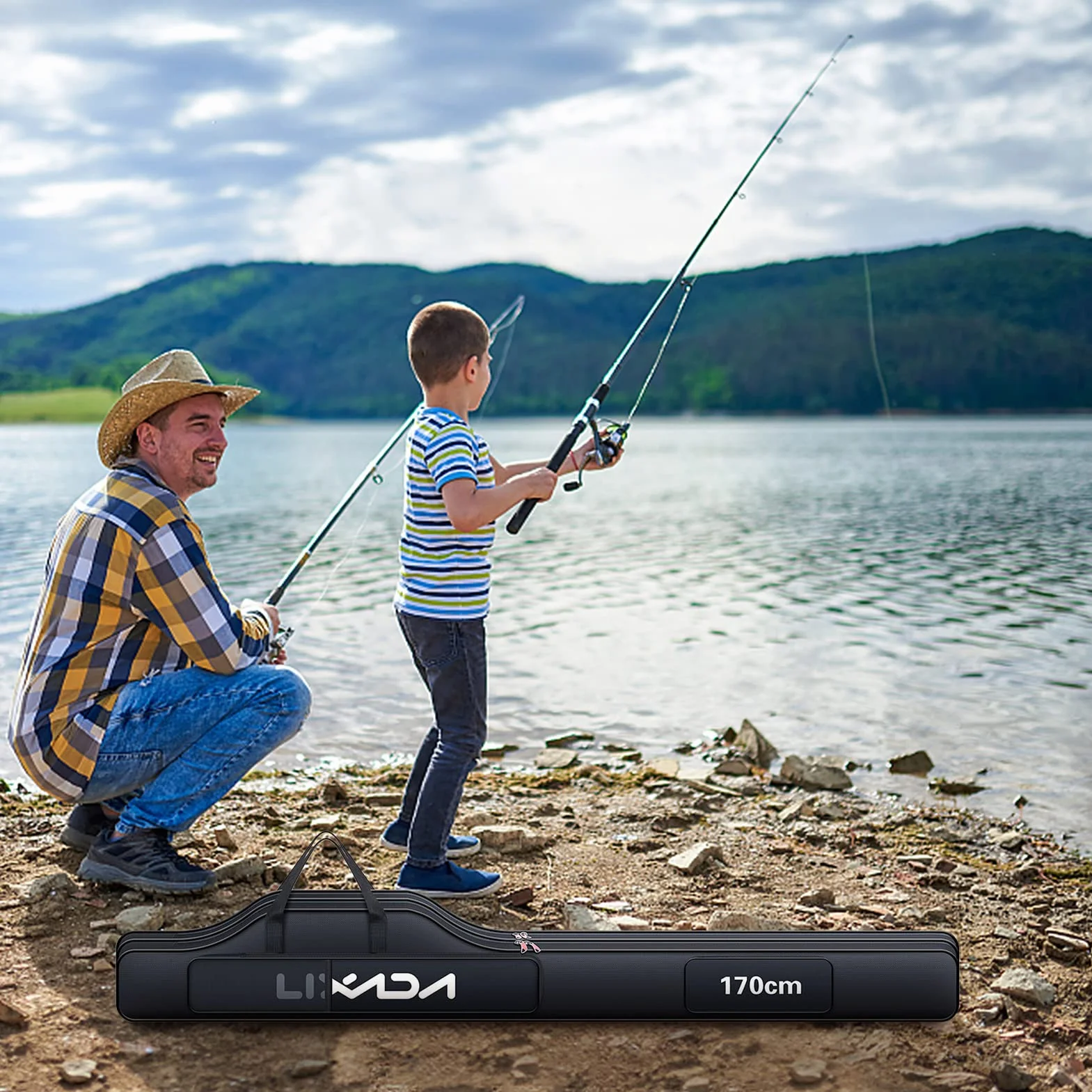 Torba wędkarska składana 210 cm 3 przegrody zapinana na zamek