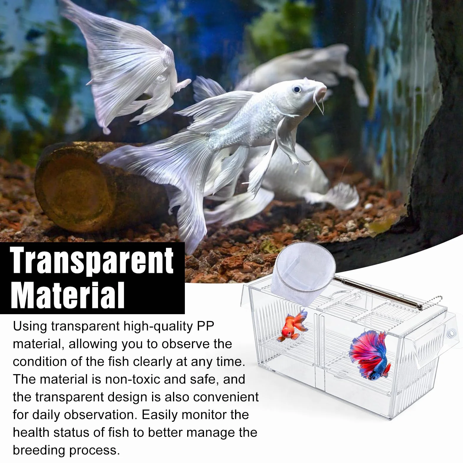Caja de desove para acuario, grande, con red de sellado de peces, tanques de cultivo de acrílico para acuarios, diseño de dos cámaras, para peces bebés, camarones, Betta Guppy, peces payaso