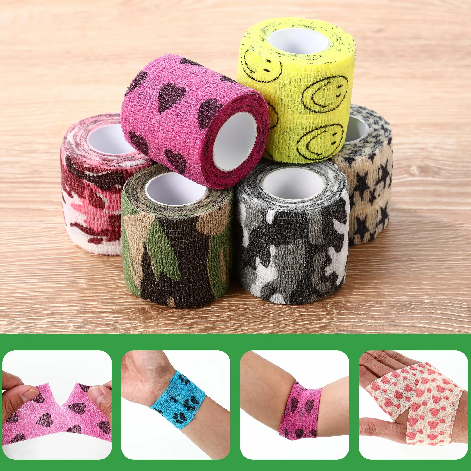 LCXCXY Vendas Autoadhesivas, Venda Cohesiva para Mascotas, 12 Rollos de 5CMX4.5M Venda Cohesiva, Venda Elastica Adhesiva para Gatos, Perros, Caballos y Otros Animales, Venda Autoadhesiva Veterinaria