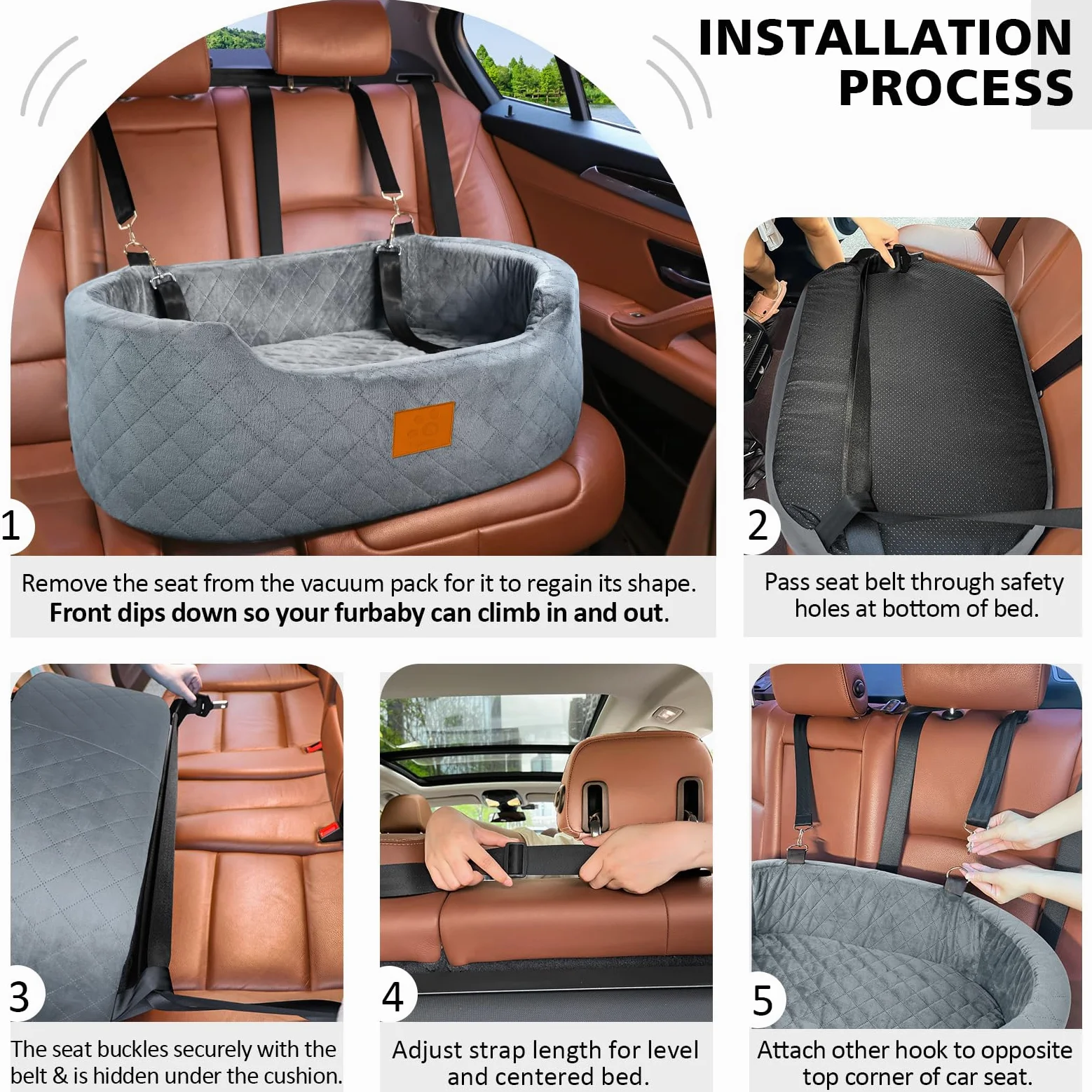 Asiento de coche para perros grandes/medianos de menos de 55 libras, cama de viaje con asiento elevador grueso lavable para mascotas con base antideslizante, se adapta a SUV y asiento trasero de