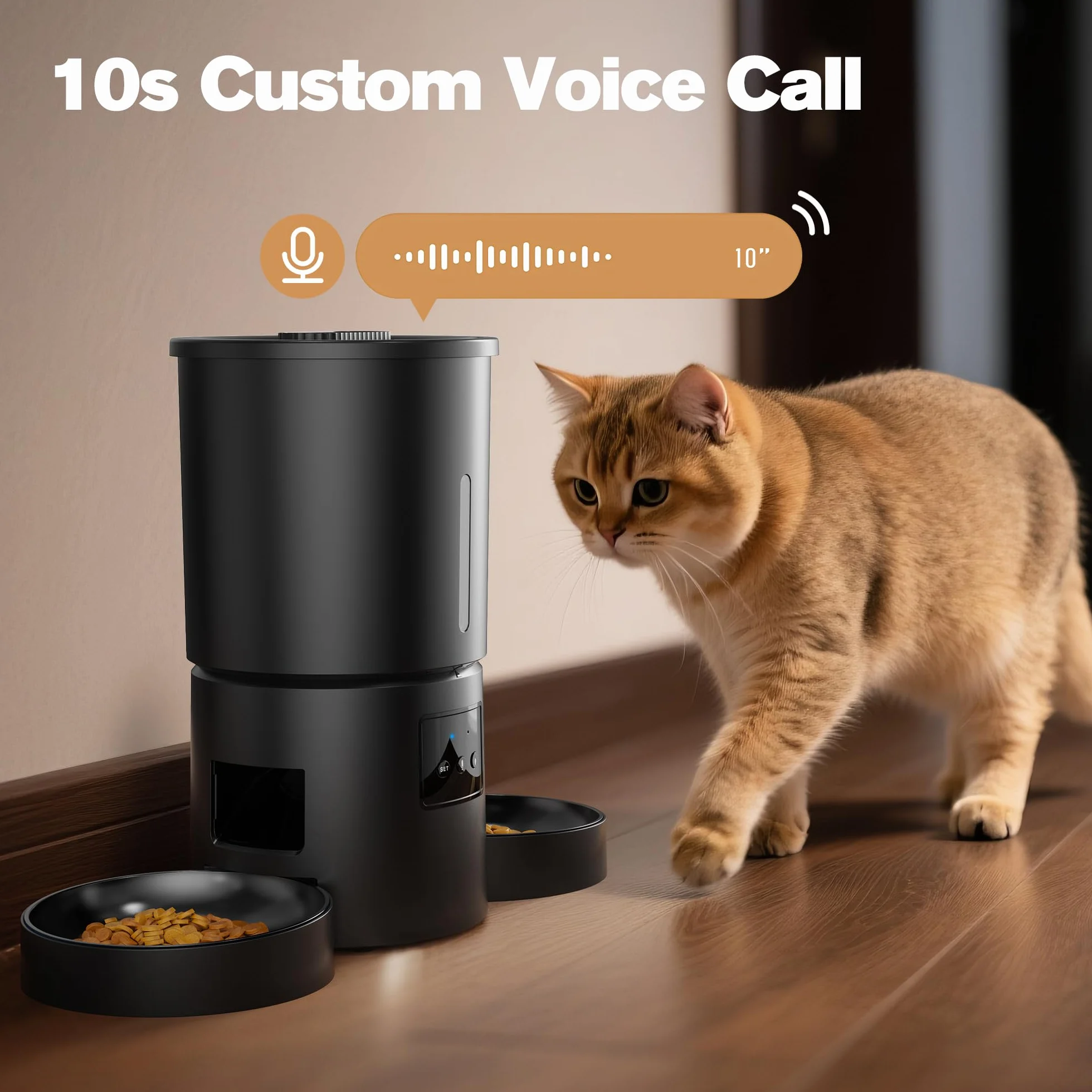 Comedero Gato Automático Doble & App: Dispensador Automático de 5L con WiFi 2.4G y Temporizador para Comida Seca - Diseño de Comedero Doble AONBOY para Múltiples Gatos y Perros - Negro