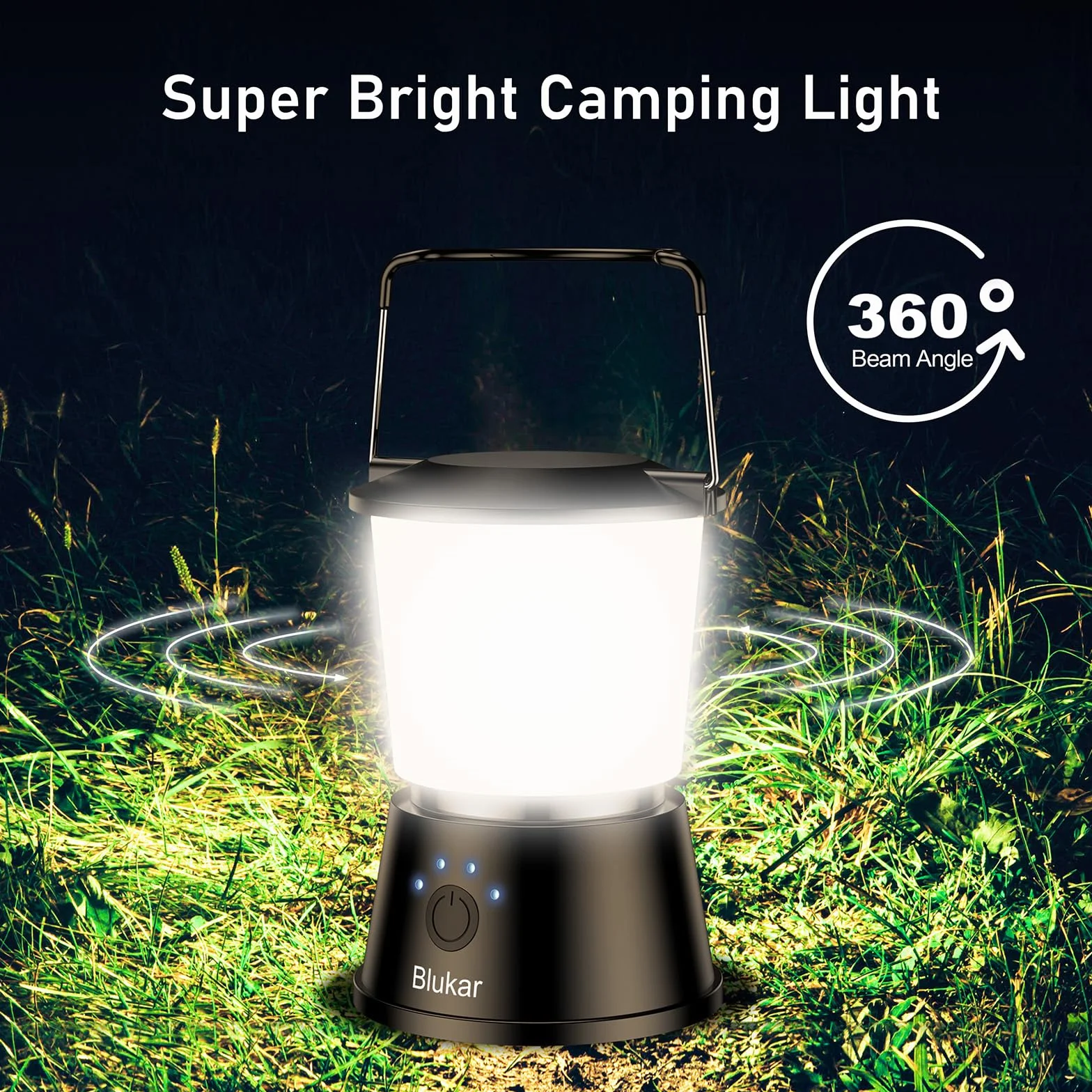 Blukar Lámpara Camping Recargable LED 5 Modos Iluminación Continua Portátil Superbrillante