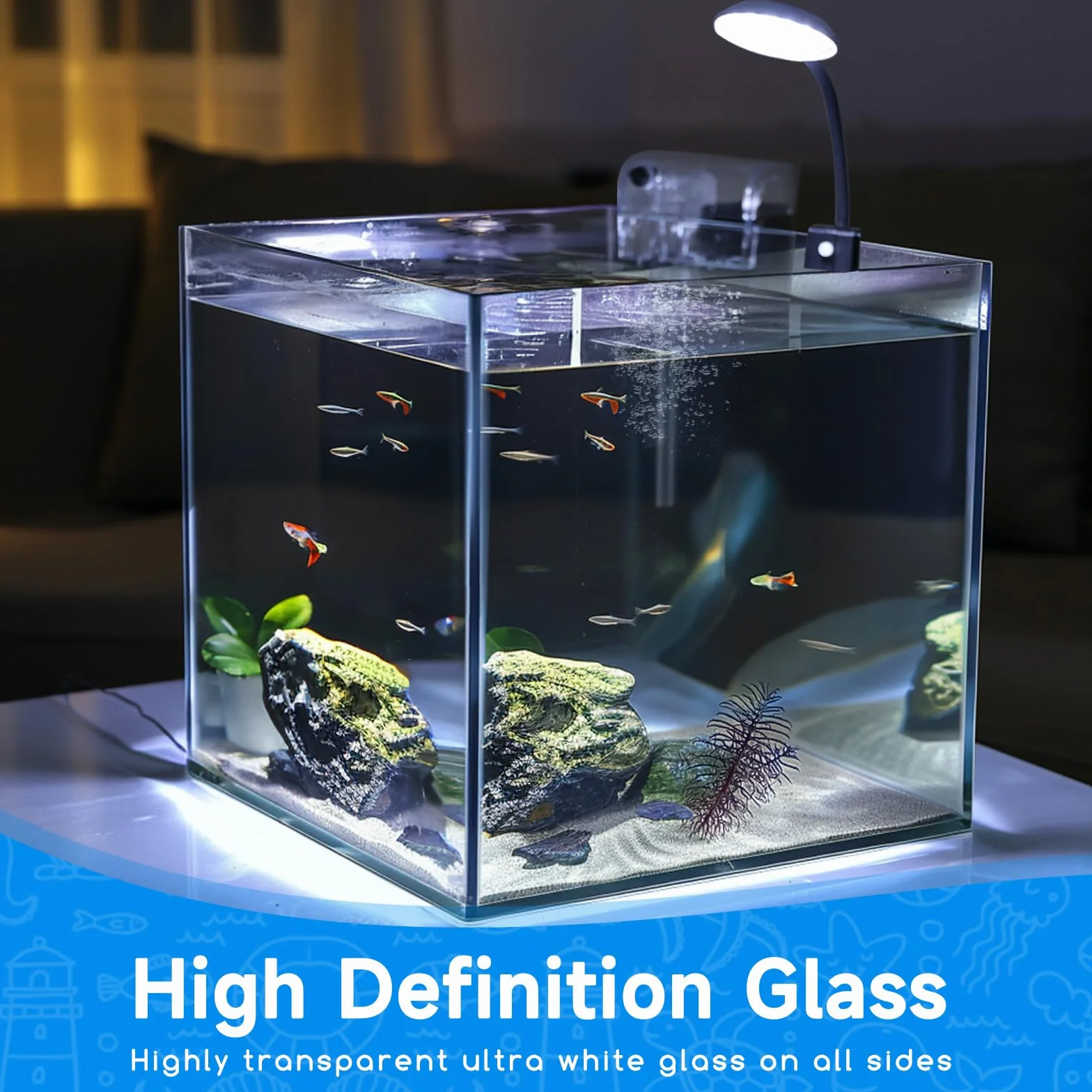 Nobleza - Pecera de Cristal 27 litros con Filtro Integrado e Iluminación LED – Acuario Completo para Principiantes e Iniciación