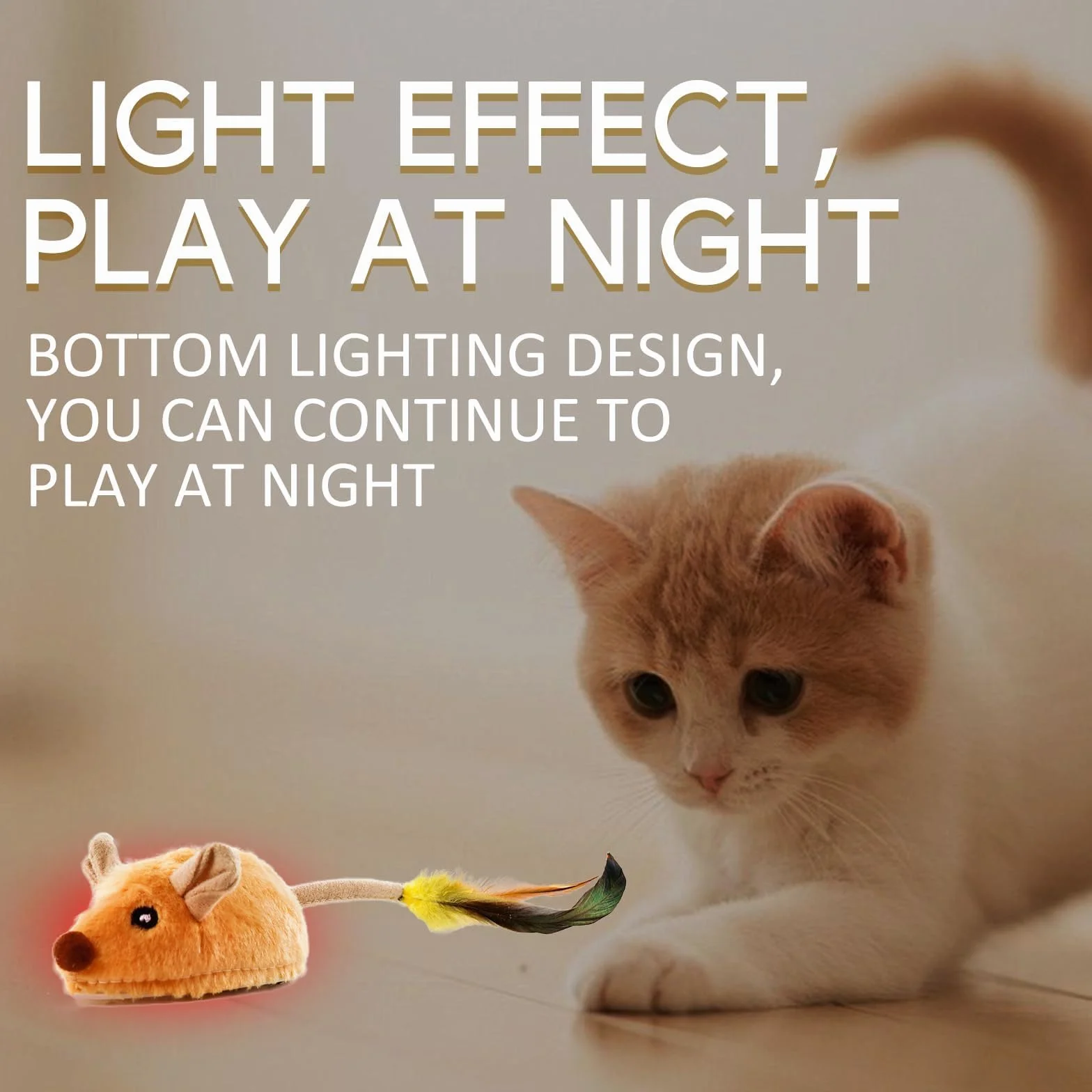 TaimeiMao Ratón de Juguete Eléctrico, Ratón de Simulación Peluche con Cola Emplumada, Juguetes para Gatos Interactivos con Cable USB, Amarillo