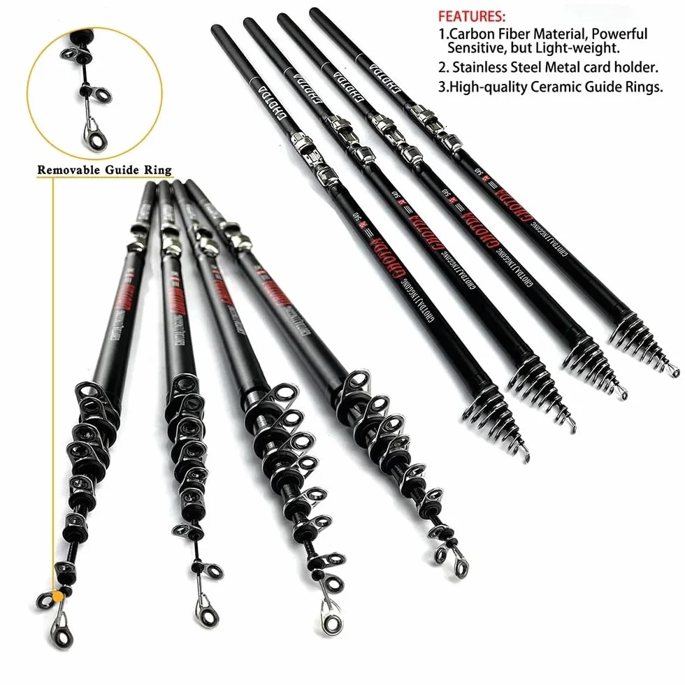 Cebo de caña de Pescar, cañas telescópicas giratorias 2,7-6,3 m, 5-20g, Fibra de Carbono, Ultraligero 630cm
