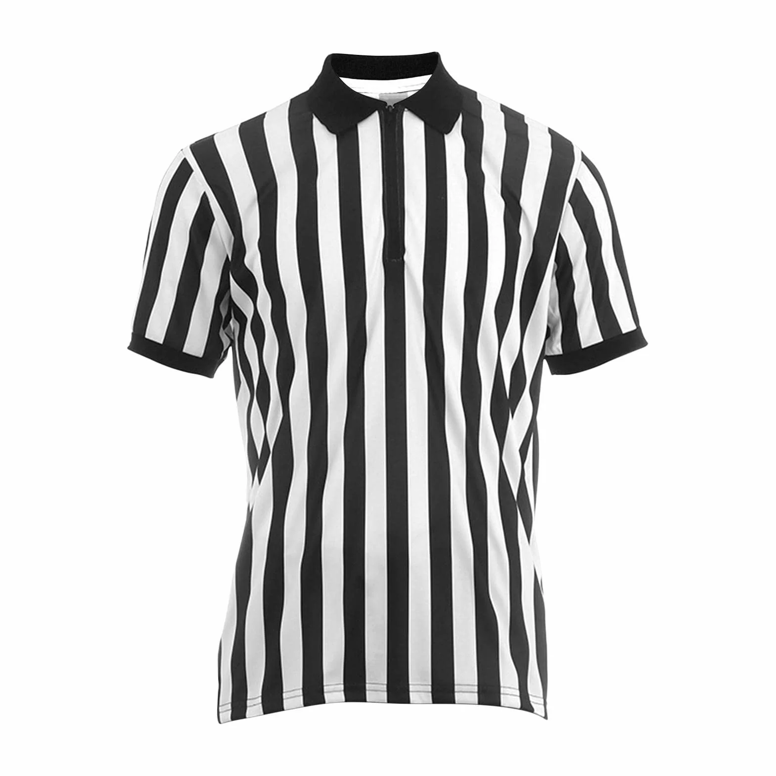 Camiseta de árbitro a rayas blancas y negras, cuello vuelto, manga corta transpirable