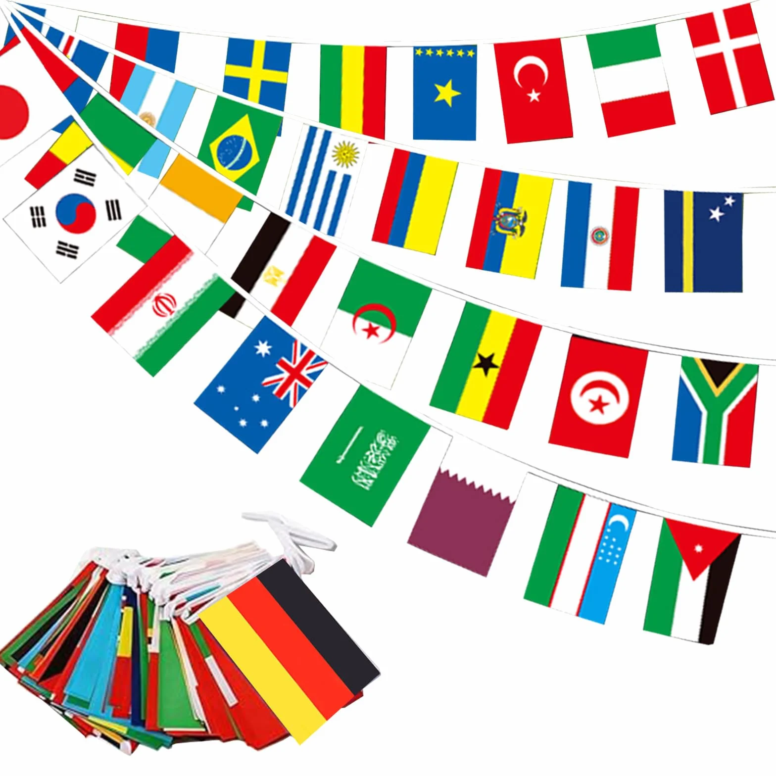 Guirnalda de Banderas del Mundial 2026 15m 48 Selecciones Decoración para Fiestas de Fútbol