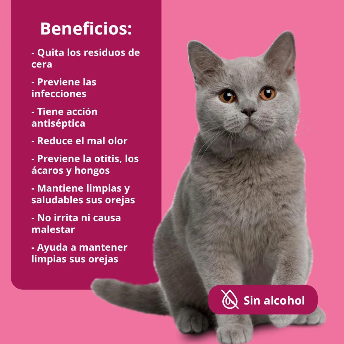 Limpiador de Oídos para Gatos con Árbol de Té y Aloe Vera - Previene Otitis, Ácaros y Reduce el Mal Olor - Fórmula con pH Adaptado y Extracto Natural - 125 ml