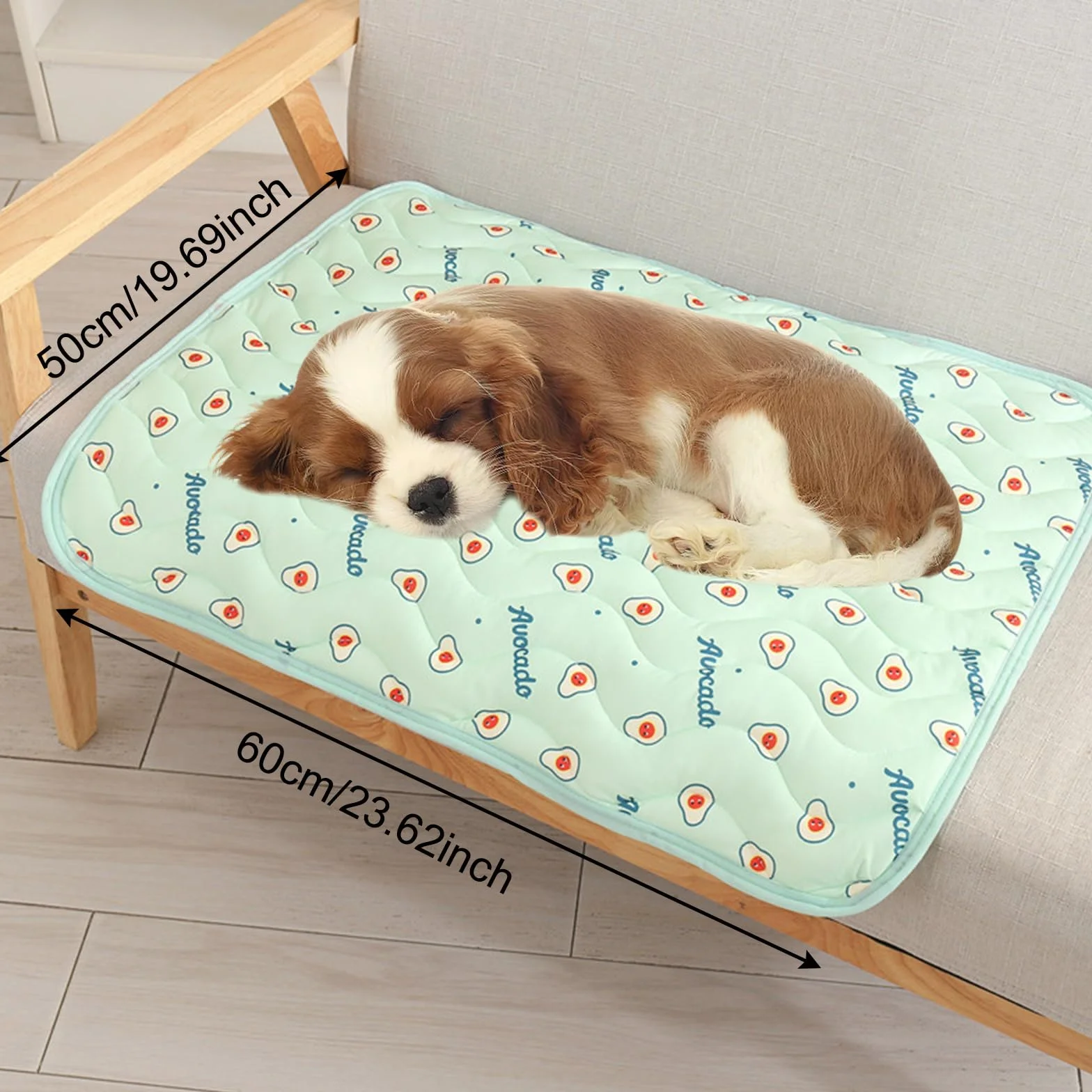 Cama Refrescante Perro, Verano Manta Refrescante para Perros, 60x50CM Manta Fria para Perros Gatos, Cama Fria para Perros, Alfombra refrescante Perro, Cooling Mat Dog con Patrón de Aguacate