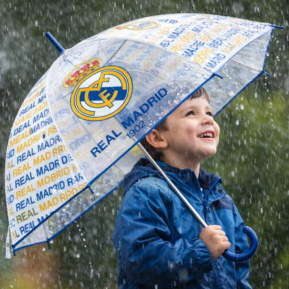 ARDITEX Paragüas Real Madrid Niño 82 cm Apertura Manual 8 Paneles Eva Transparente