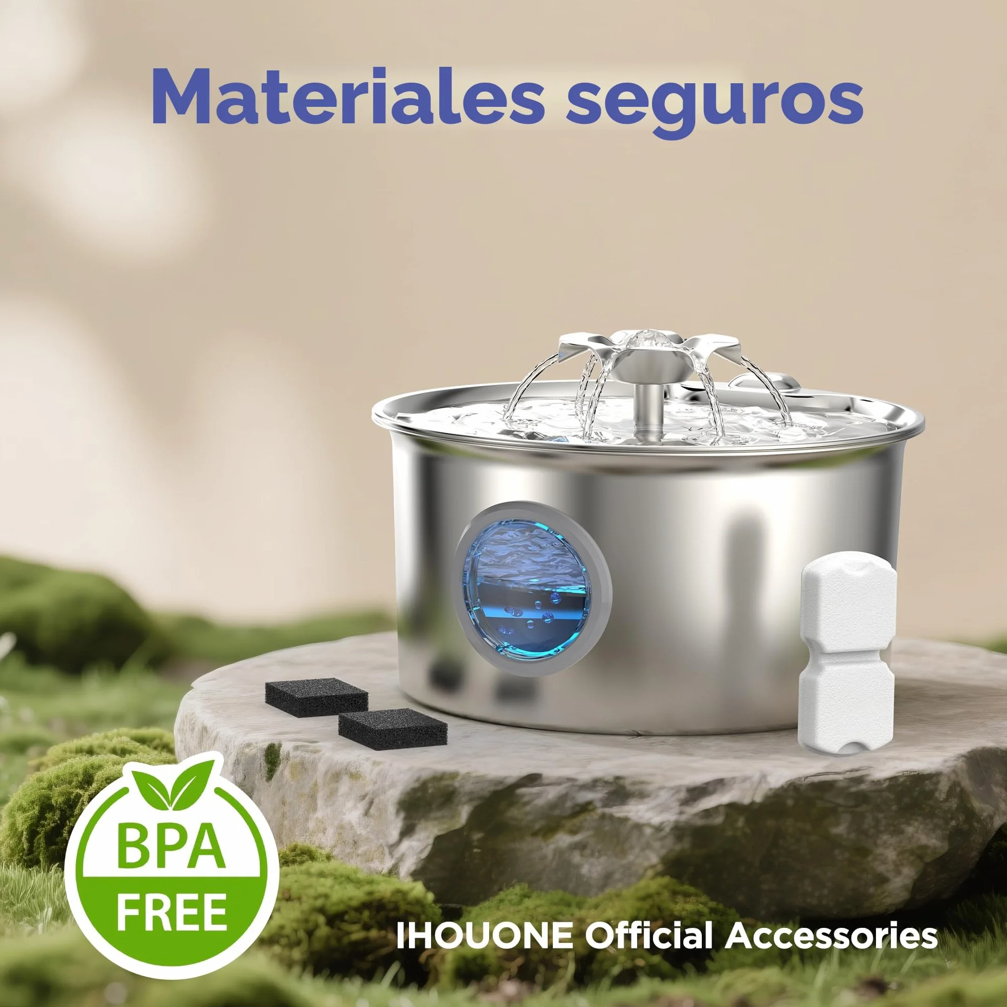 IHOUONE Filtro Fuente para Gatos: 12 Filtros Fuente Gatos - 6 Carbónfiltros + 6 Bebedero Agua Perros Esponjas - Filtración Múltiple - Adecuado para Dispensador Agua Mascota Acero Inoxidable