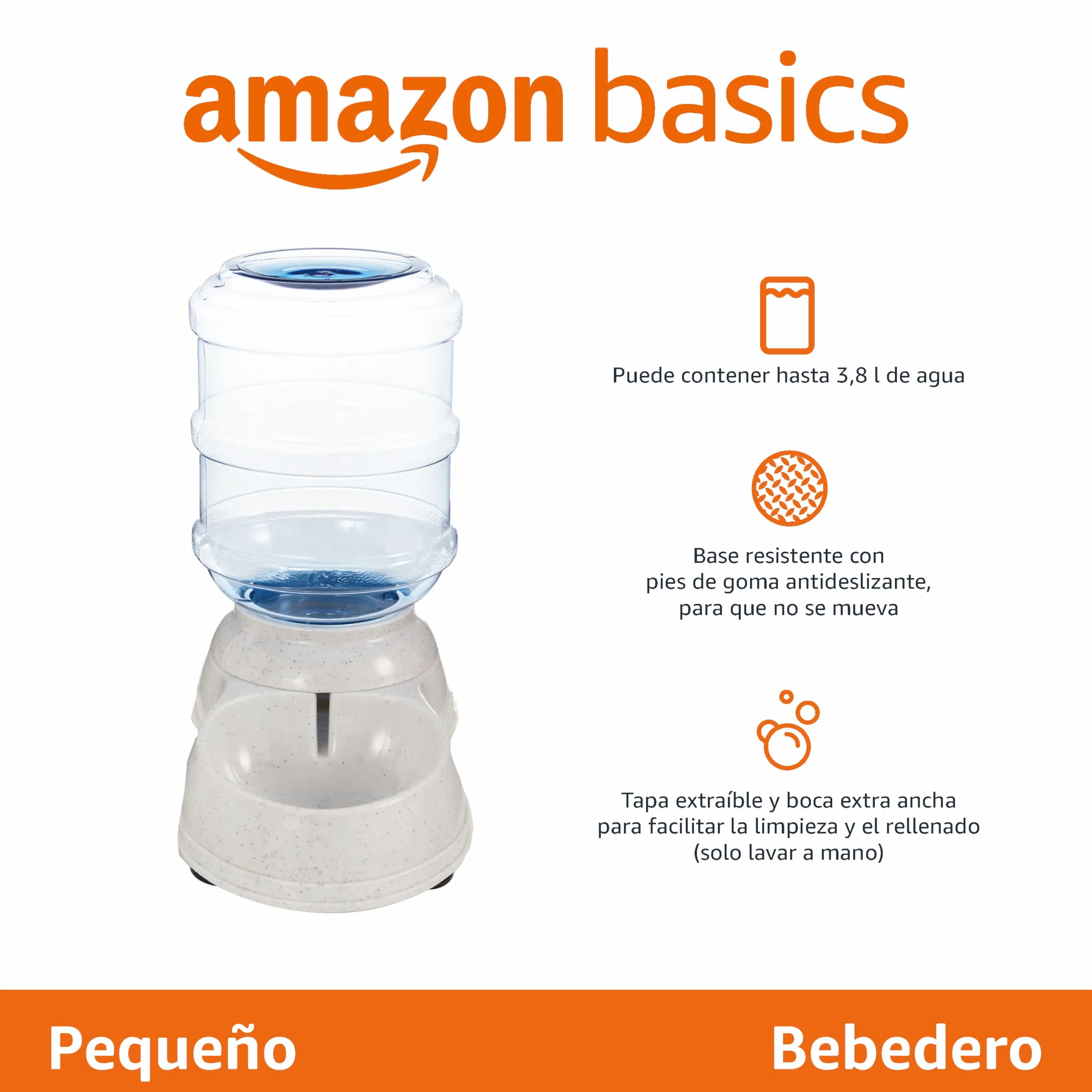 Amazon Basics Dispensador de agua, Perros y gatos, 3.8 litros (1 galones), Pequeño, Transparente