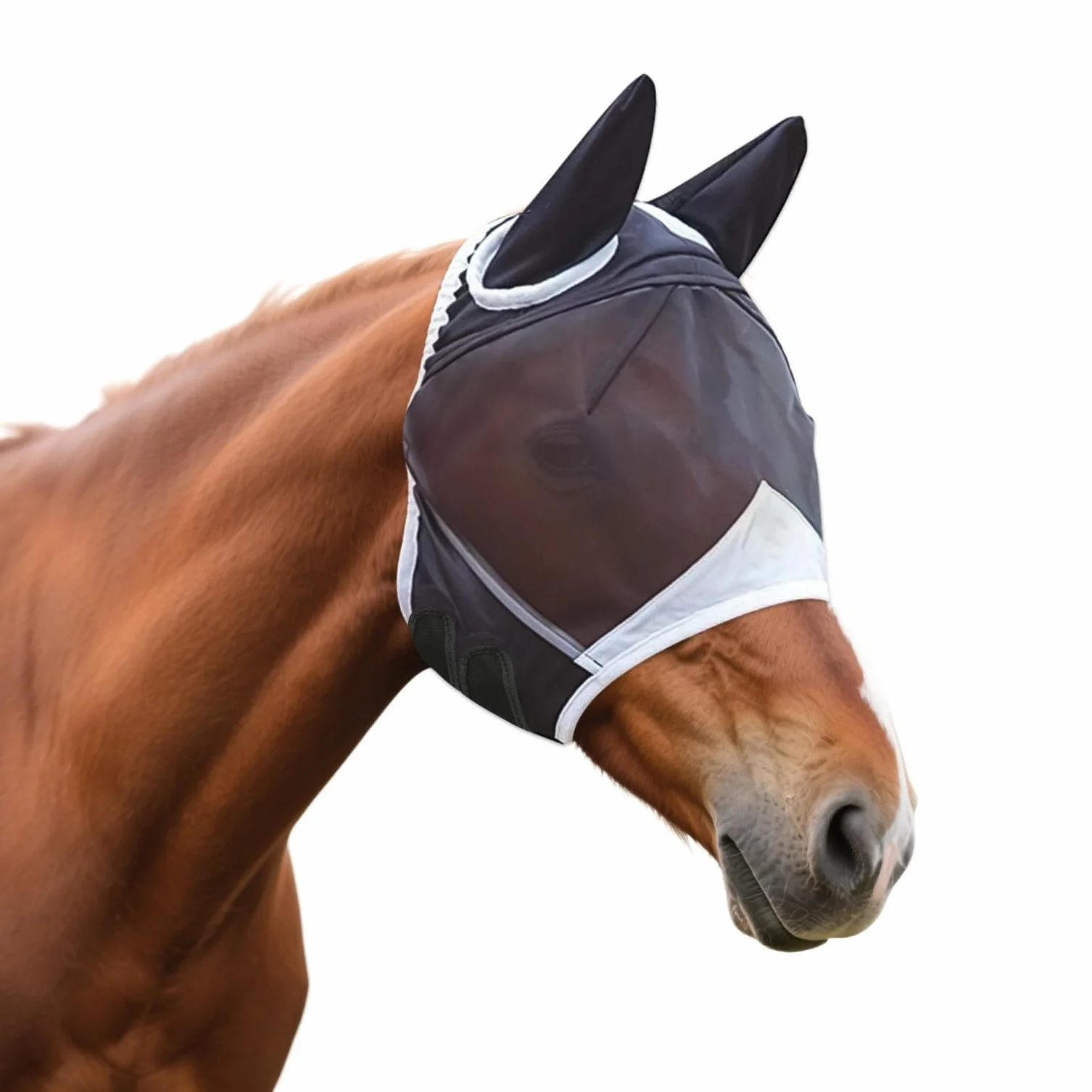 Máscara de mosca para caballo con protección UV, orejas de mosca, respirabilidad