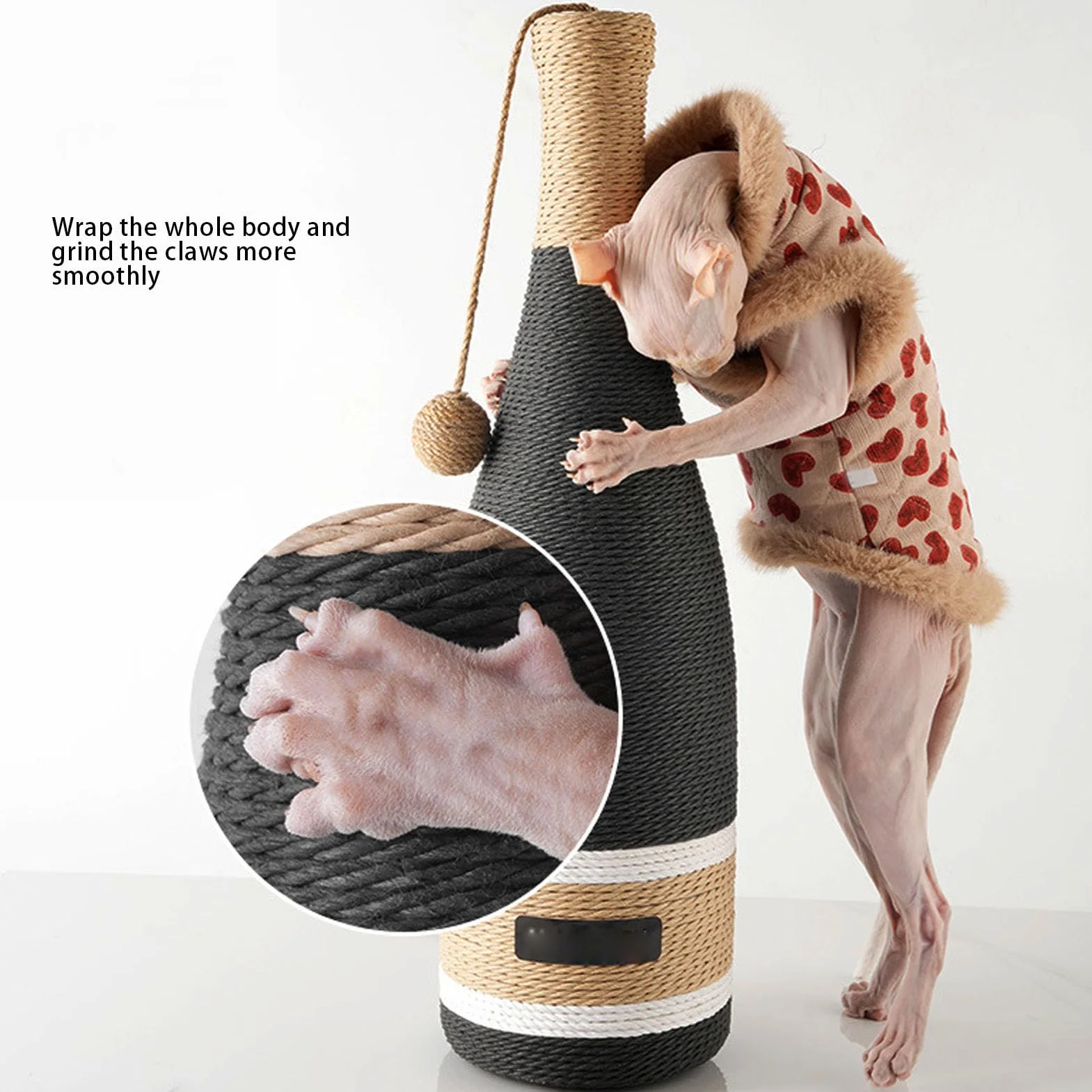 Jiawu Poste Rascador para Botella de Vino para Gatos, Juguete Multifuncional Resistente para Gatos juguetones. Tablero Rascador Plano de Material de Tablero de Densidad y Cuerda de cáñamo. Ideal