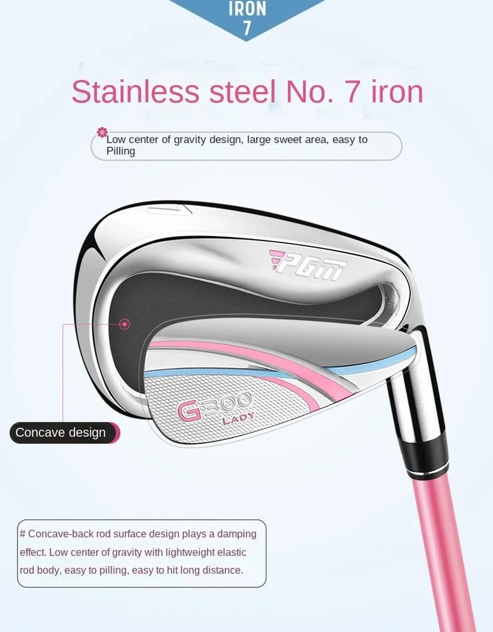 Plancha de golf Tour-Level #7 para mujer 50g grafito eje de acero hierro