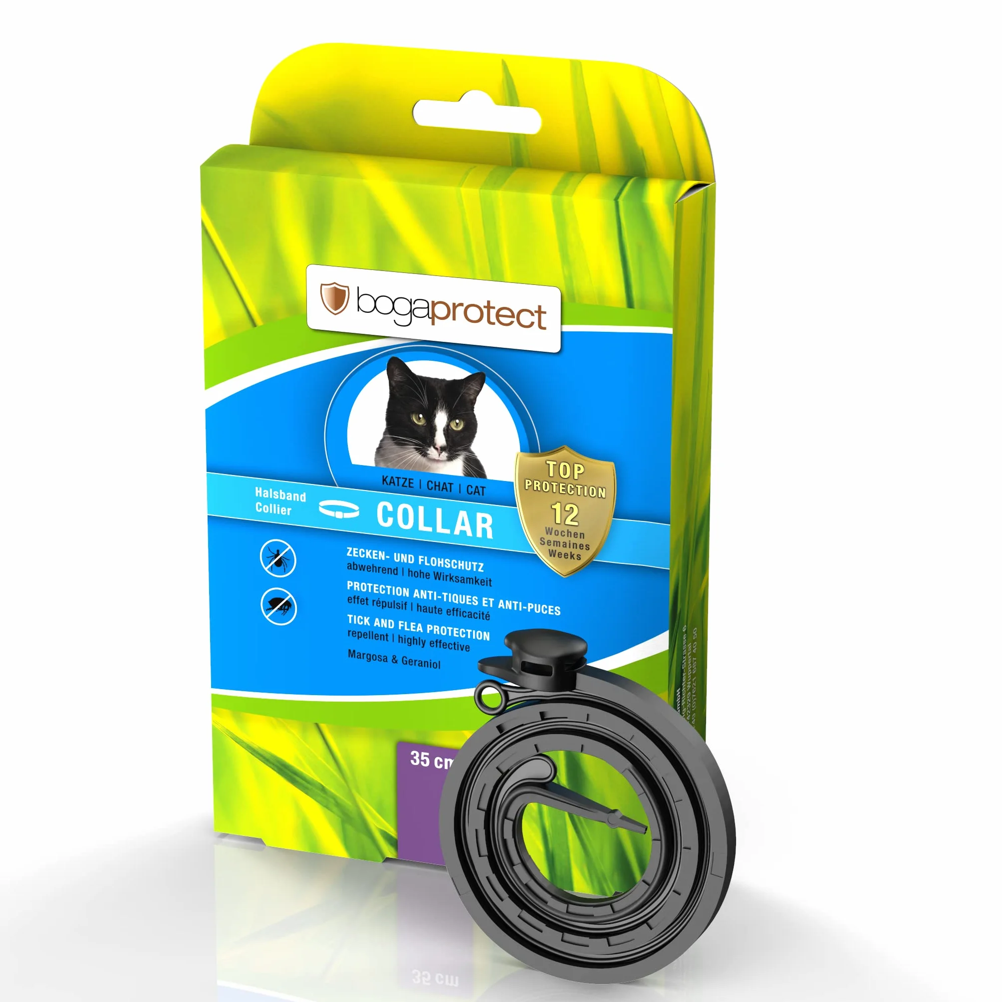 bogaprotect UBO0362 Collar para gatos (35 cm) – Hasta 12 semanas de protección preventiva contra garrapatas y pulgas, principio activo a base de plantas