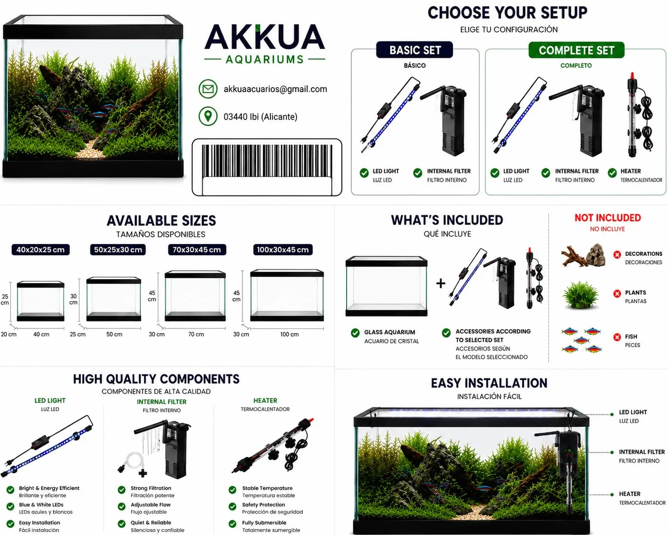 RADYS Acuario PECERA 35 litros con Kit Completo