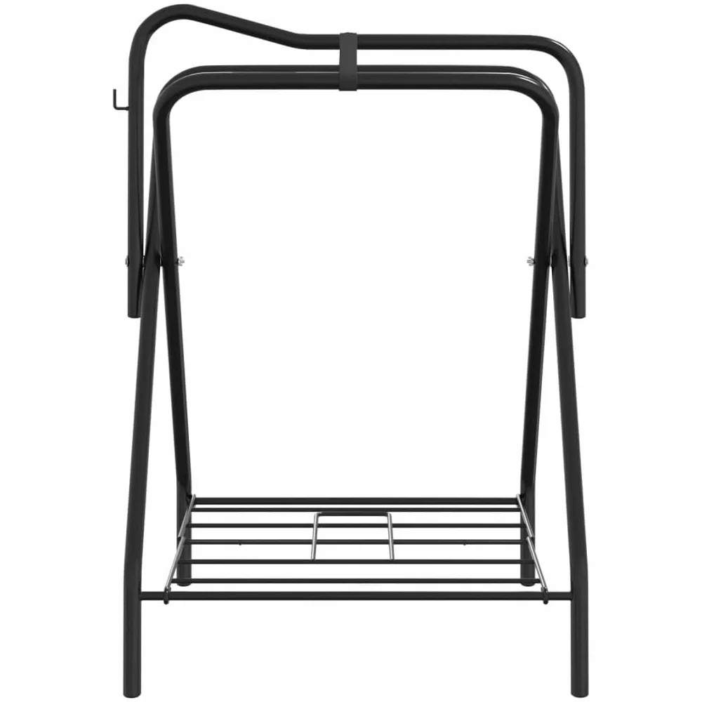 vidaXL Soporte de Montura Plegable de pie Independiente Hierro Negro, Soporte para Silla de Montar, Soporte para Montura, Soporte para Silla de Montar portátil