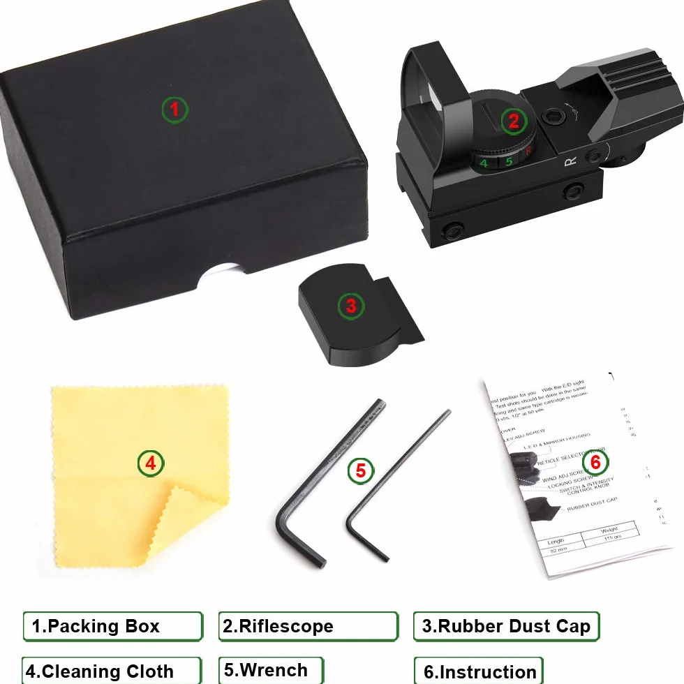 JASHKE Visor de Punto Rojo Iluminación Roja y Verde 4 Retículas para Riel de 11 mm