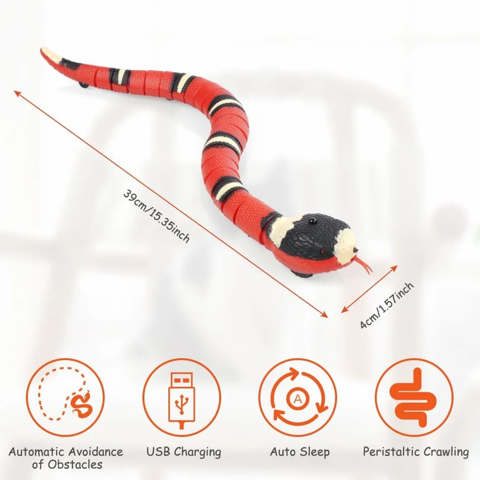 Cat Snake Toys, 40cm Smart Sensor Simulated Snake Juguetes Eléctricos Gatos, Juguetes Interactivos Gatos Recargables por USB, Juguetes Serpiente Inducción con Lengua Retráctil Cola Que Se Mueve