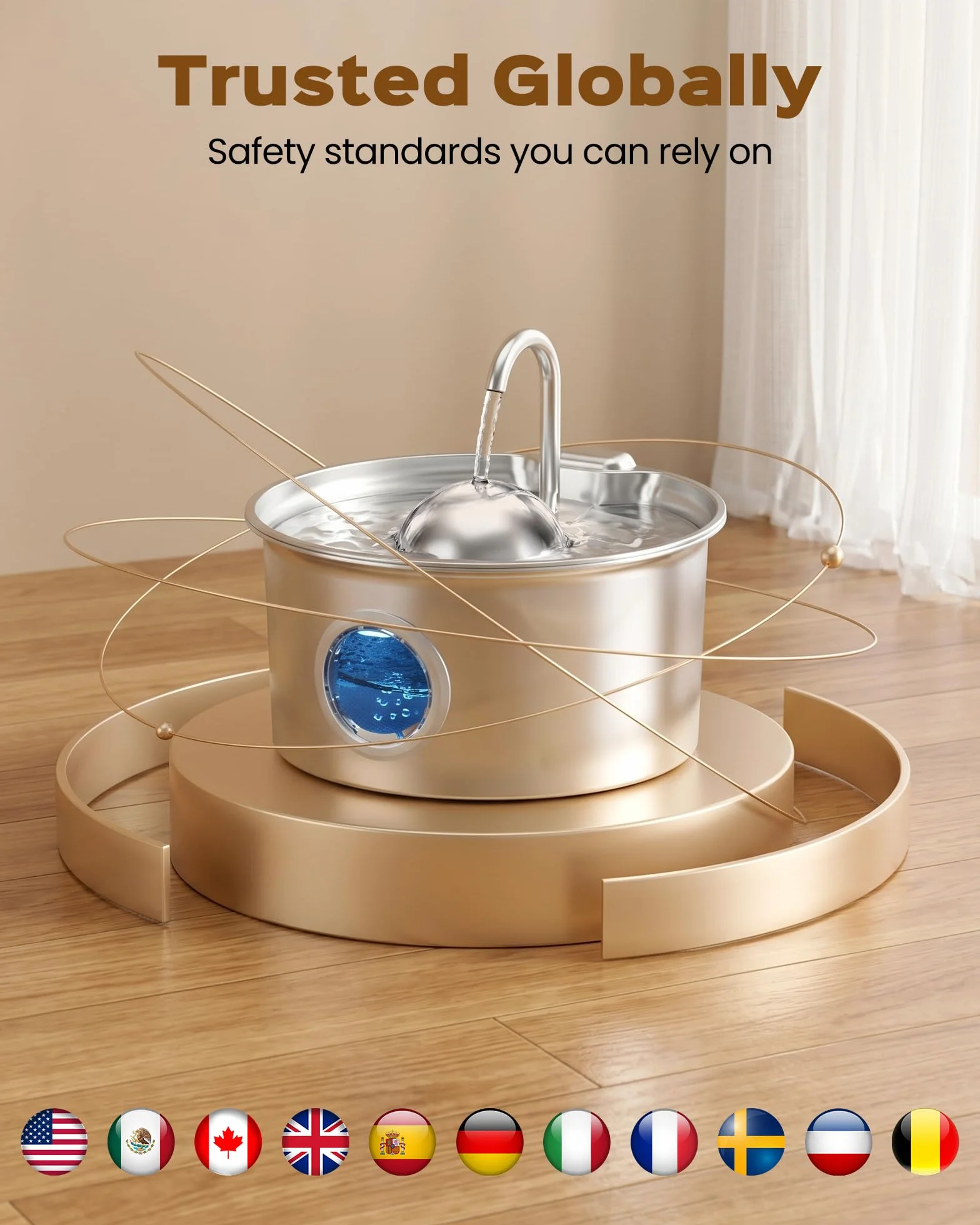 Fuente para Gatos Acero Inoxidable: Bebedero Gatos Automatico - 2.6L Fuente Gato Acero Inoxidable - Dispensador Agua Gato - Dispensador Agua Mascota - Filtración de Cuatro Capas - Hemiesférico