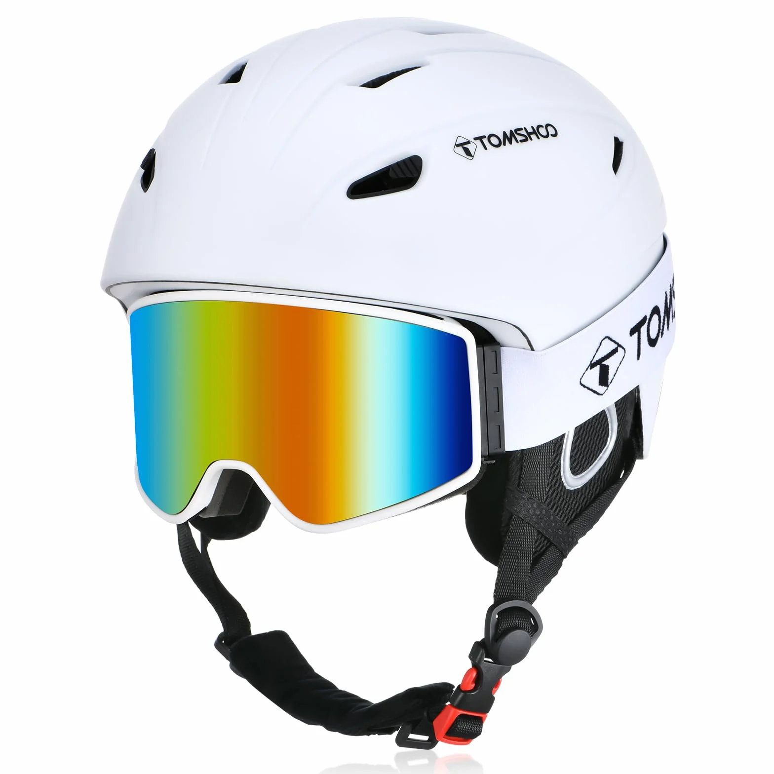 TOMSHOO Casco de Esquí y Gafas de Esquí Set, Orejeras, Ventilación, Forro Extraíble Unisex