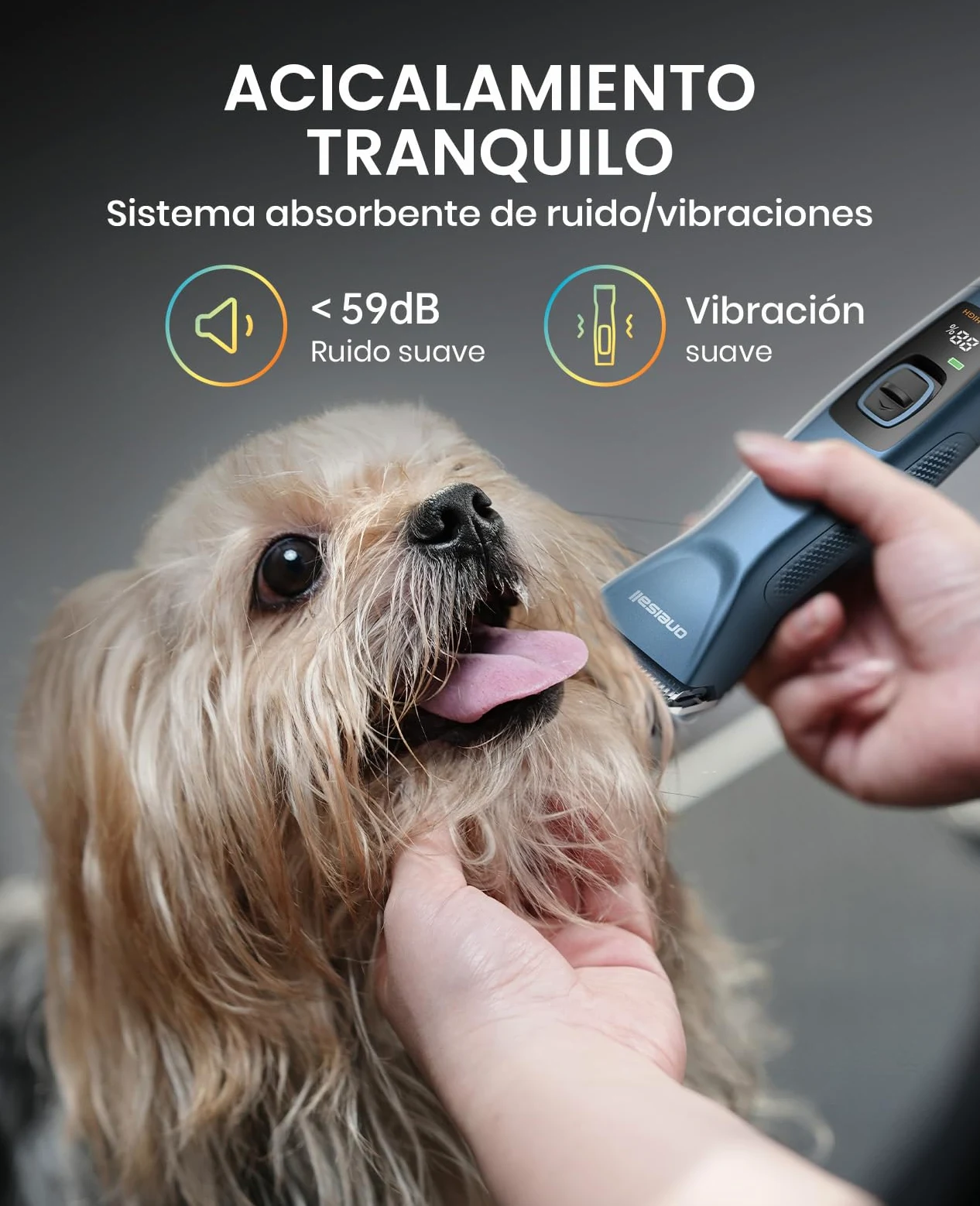 oneisall Cortacésped profesional para perros 2*Batería, recortadora de perros y gatos, 2 velocidades silenciosas para mascotas de pelo grueso, largas, rizado(Azul, 2*Batería)