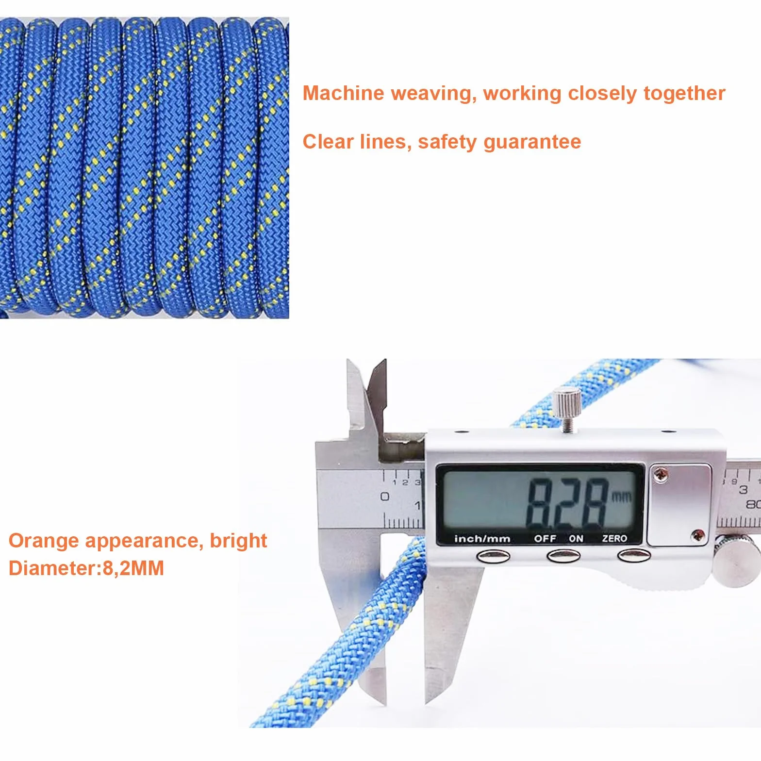 Cuerda de Escalada Estática 8mm 5m con Mosquetones Naranja para Seguridad