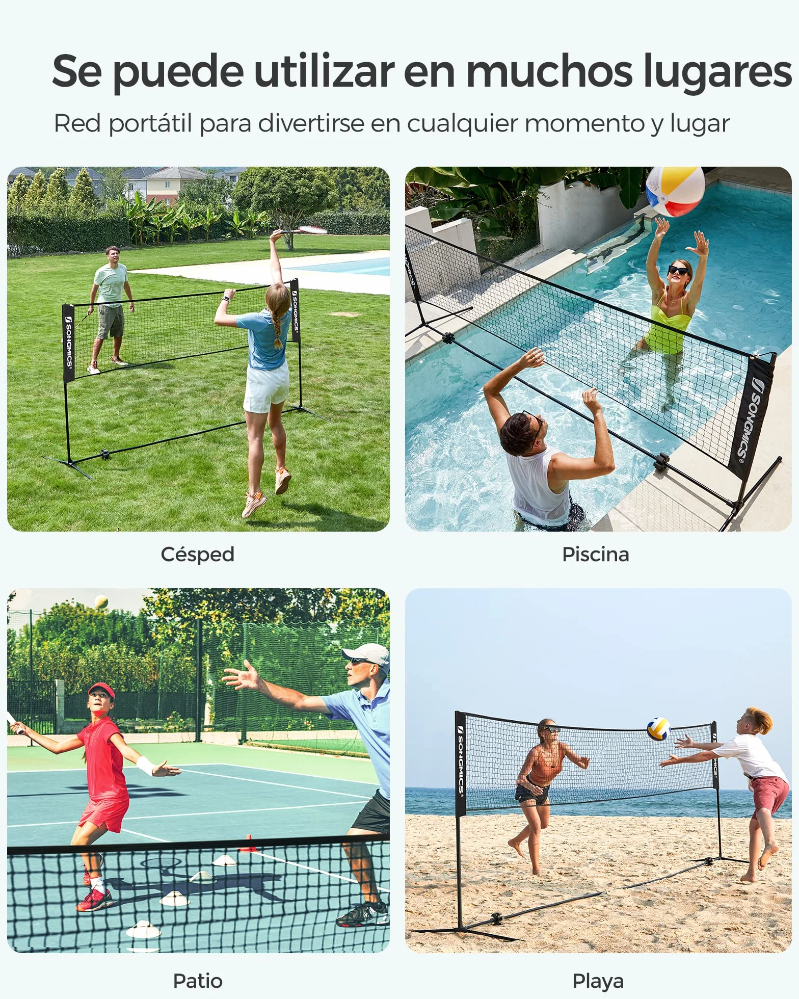 SONGMICS Red de bádminton de 3 m, Voleibol, Altura Ajustable, Juego Portátil