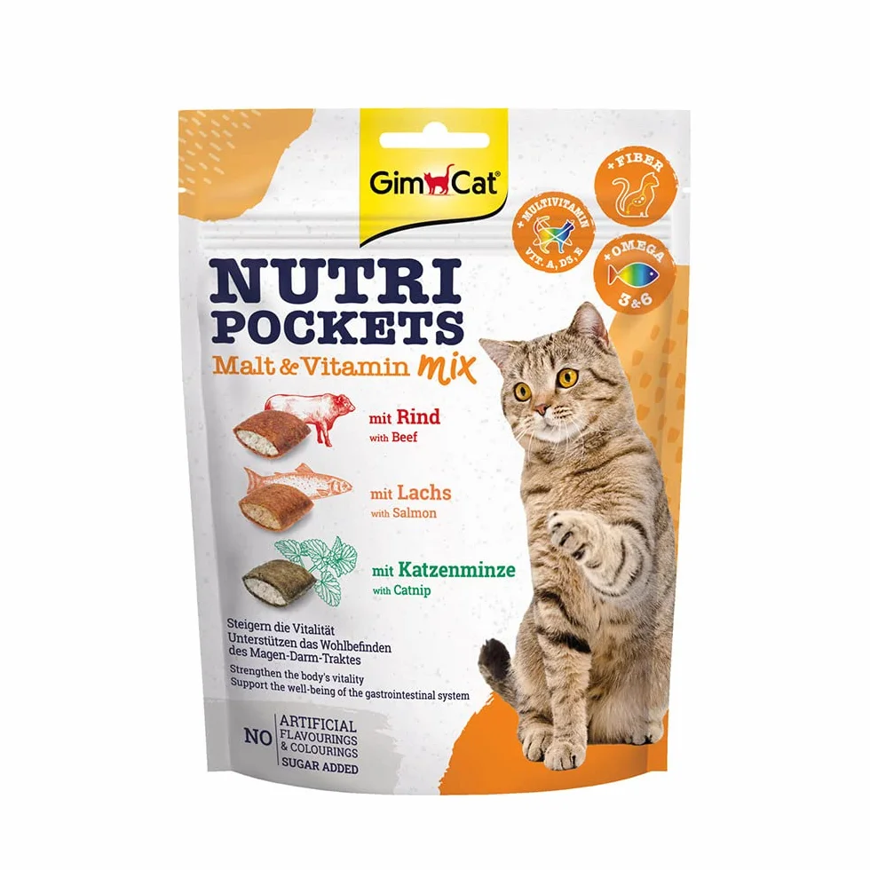 GimCat Nutri Pockets Snack crujiente para gatos con malta y vitaminas, 150 g