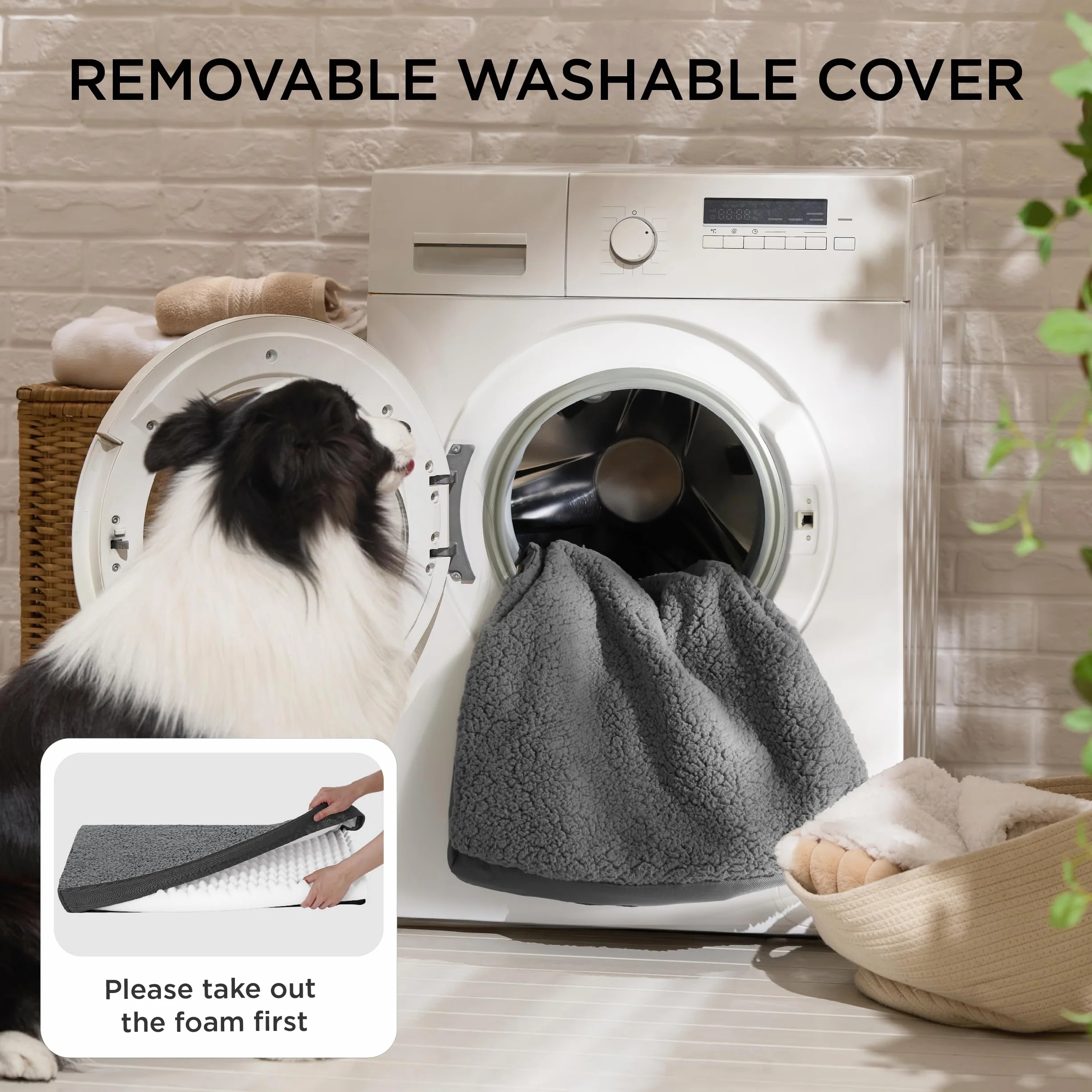 Bedsure Cama Perro Extra Grande Ortopédica - Colchón Perro Lavable XL, Desenfundable con Espuma De Caja De Huevos, 112x81x7.6 cm, Gris Oscuro